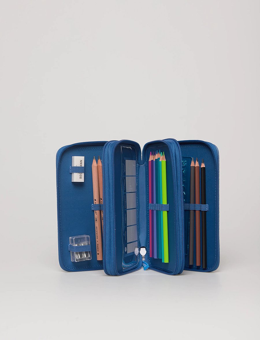 Beckmann Norway - Three section pencil case with content, Blue Lightning - penalhuse - blue - 4