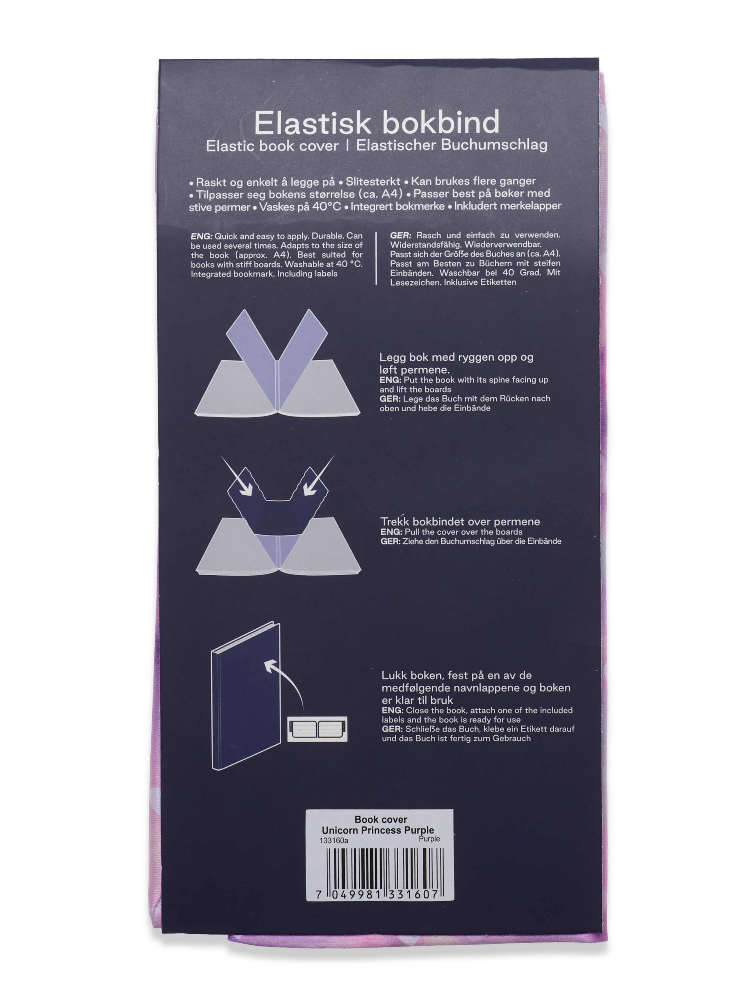 Beckmann Norway - Elastic book cover, Unicorn Princess Purple - livres pour enfants - unicorn princess purple - 3