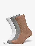 Telma Solid Sock 3 Pack - WHITE/GRAY/BROWN