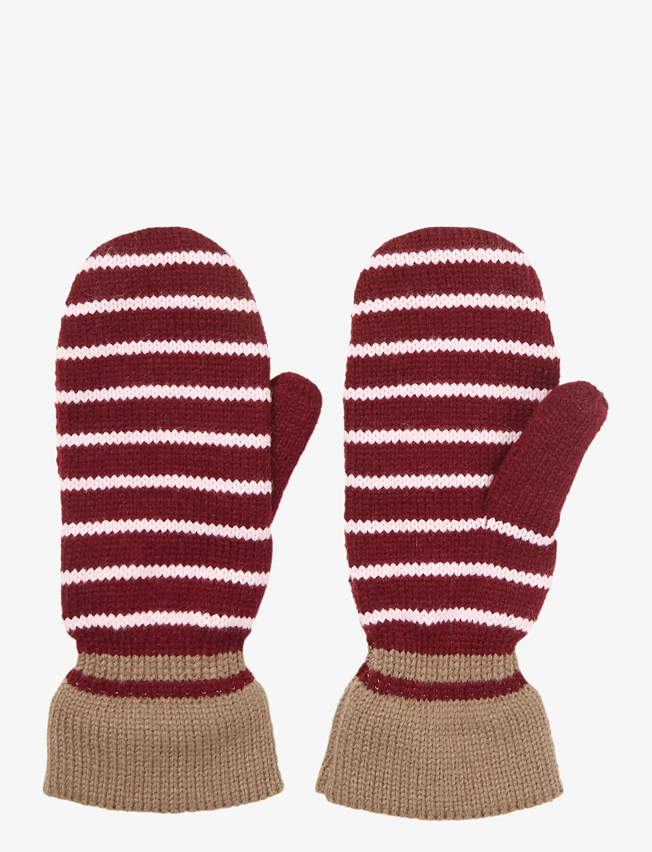 Becksöndergaard - Thin Striped Emerald Mittens - tumvantar - burgundy - 0