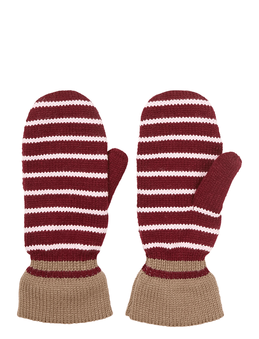 Becksöndergaard - Thin Striped Emerald Mittens - tumvantar - burgundy - 0