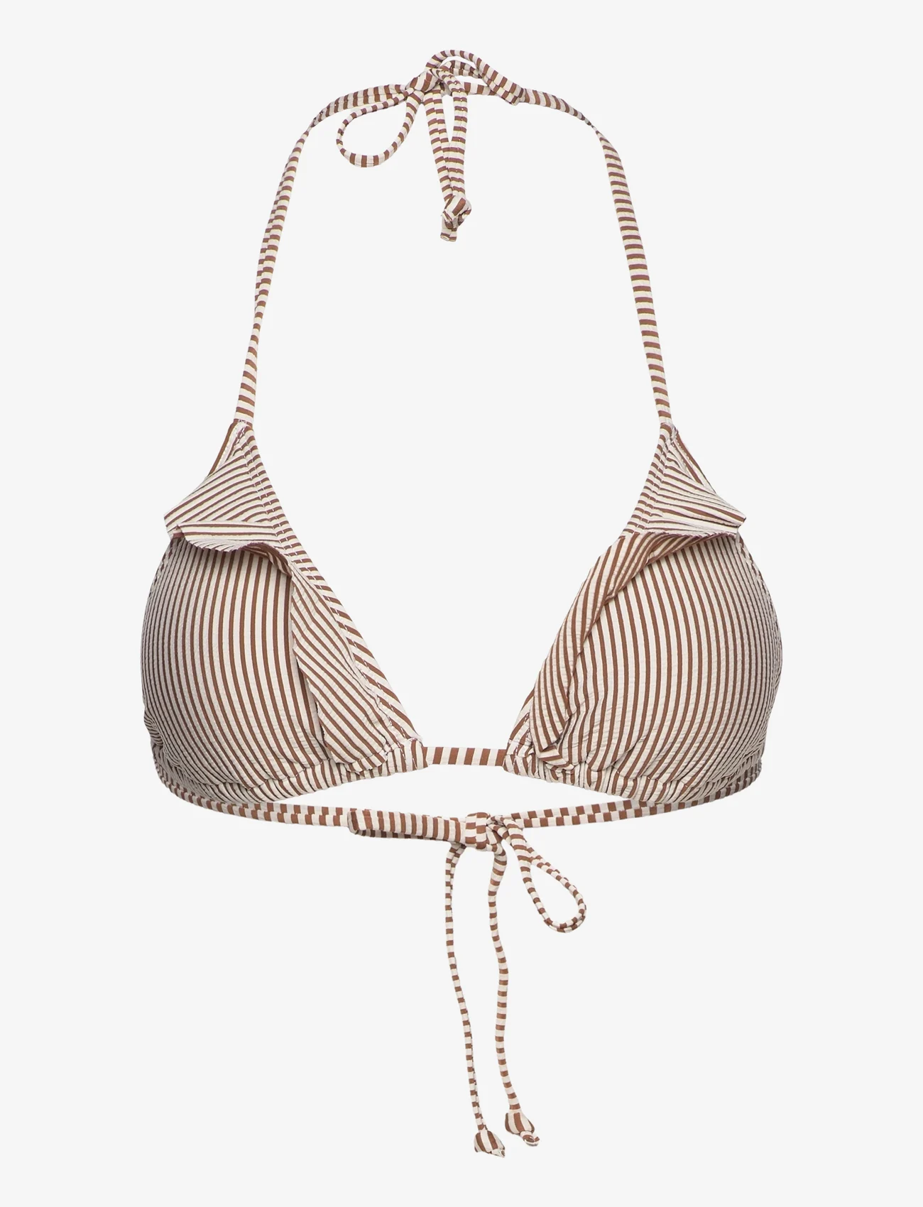 Becksöndergaard - Striba Bel Frill Bikini Top - trikampio formos bikinio liemenėlės - sorrel brown - 0