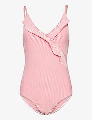 Becksöndergaard - Striba Bly Frill Swimsuit - swimsuits - spiced coral - 0
