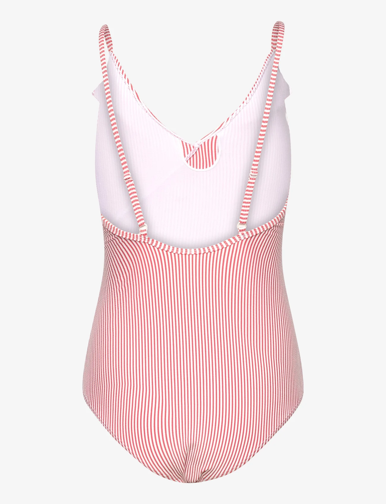Becksöndergaard - Striba Bly Frill Swimsuit - swimsuits - spiced coral - 1