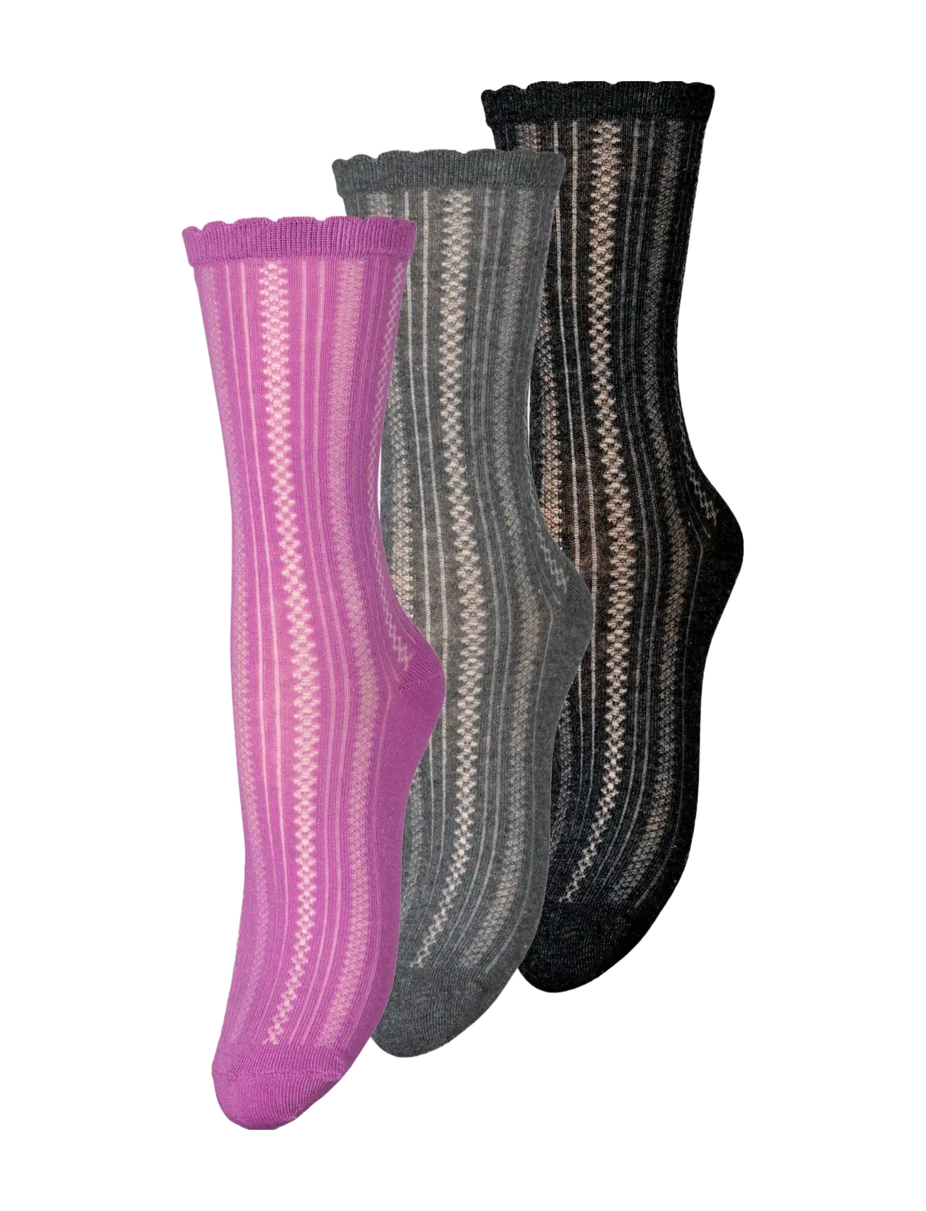 Becksöndergaard Crochia Cotta Sock 3 Pack - Apatinis trikotažas - BLACK/GRAY/ROSE / multi