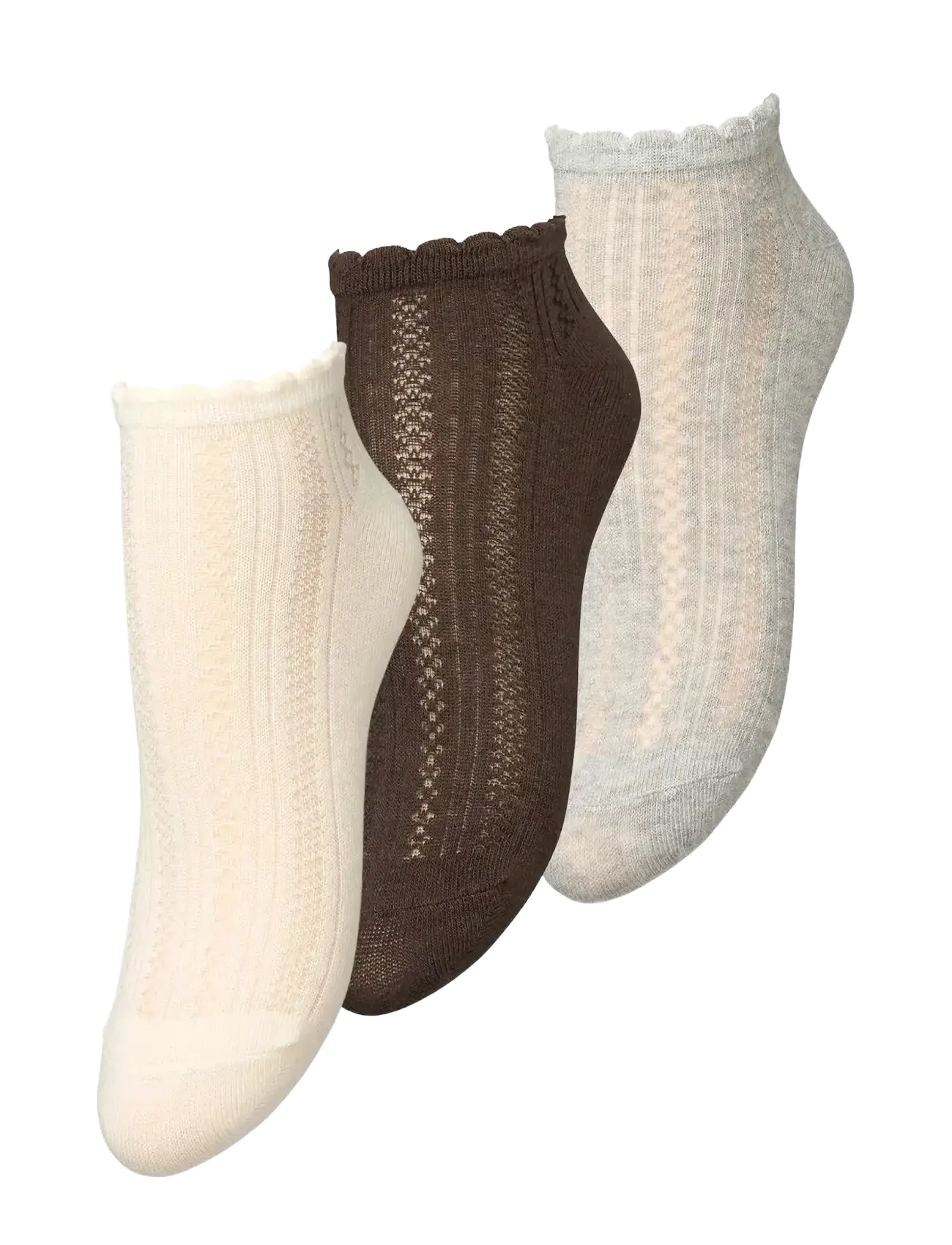 Becksöndergaard Crochia Cotta Short Sock 3 Pack - Undertøj - GREY/OFF-WHITE/BROWN / multi