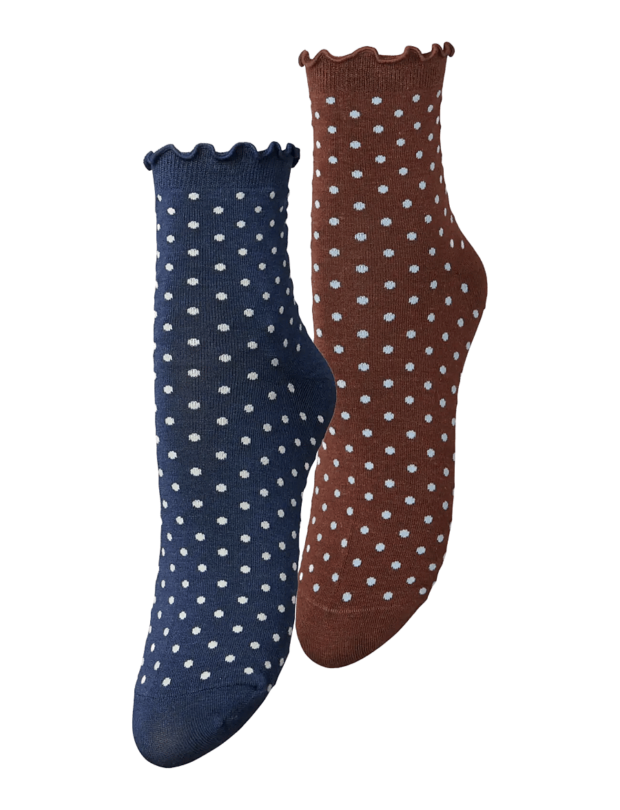 Becksöndergaard - Dotted Frilla Short Sock 2 Pack - vanliga strumpor - navy/brown - 1