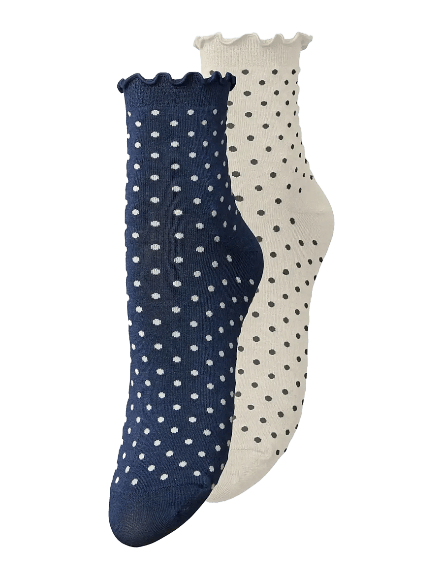 Becksöndergaard - Dotted Frilla Short Sock 2 Pack - skarpetki - off-white/blue - 0