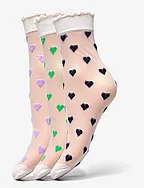 Dagmar Hearts Sock 3 Pack - BLUE/GREEN/ORCHID