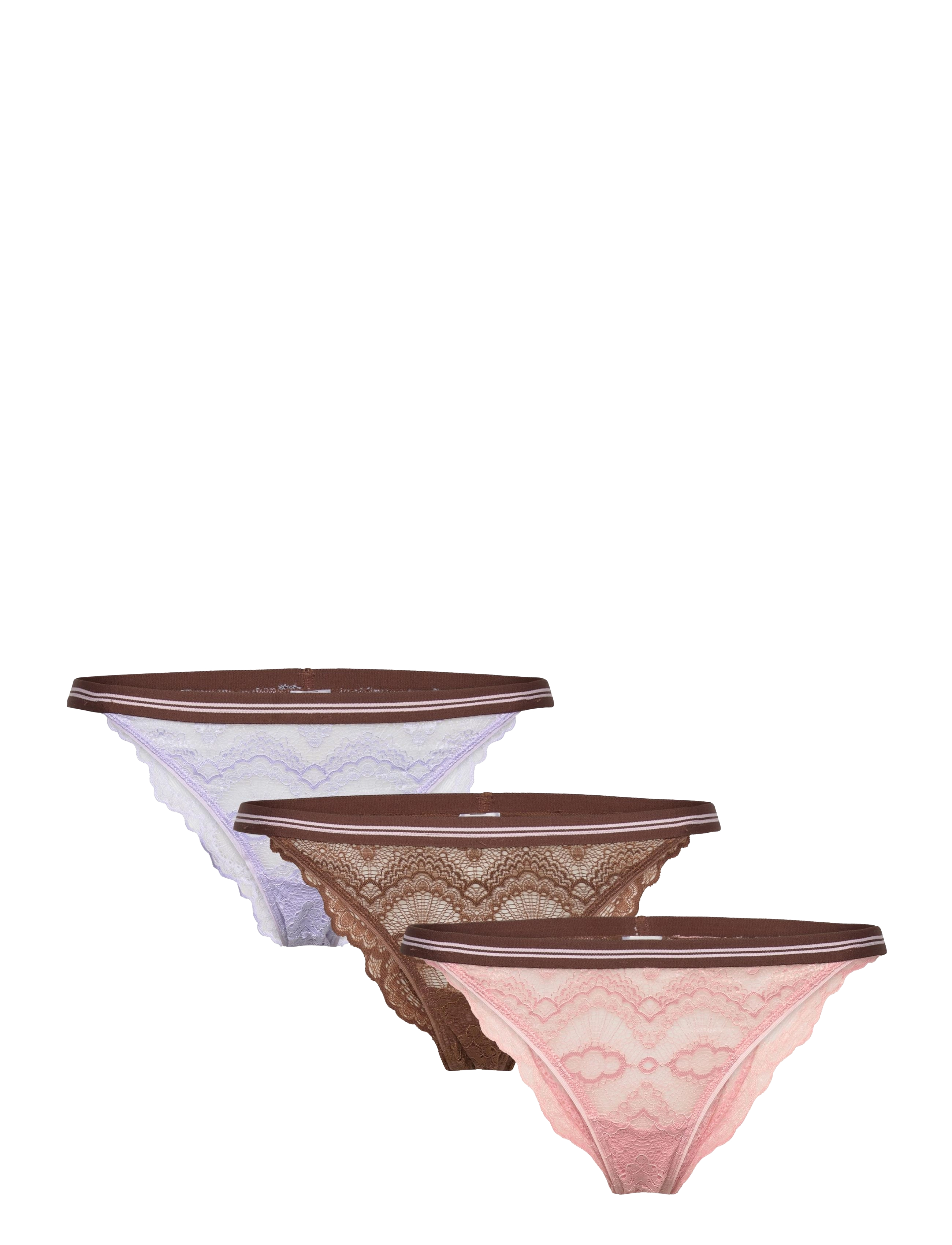 Becksöndergaard Wave Lace Ray Tanga 3 Pack - Trusser - BROWN/ROSE/LAVENDER / pink/rose