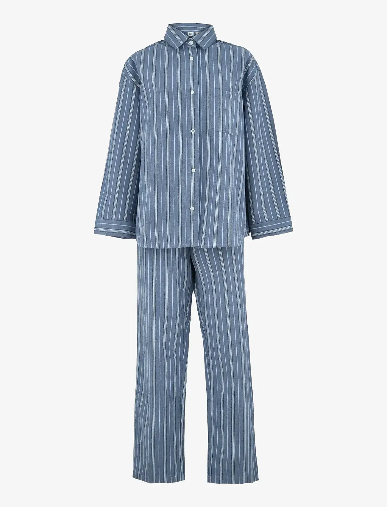 Becksöndergaard - Striped Flannel Pyjamas Set - pyjamas - blue/off-white - 0