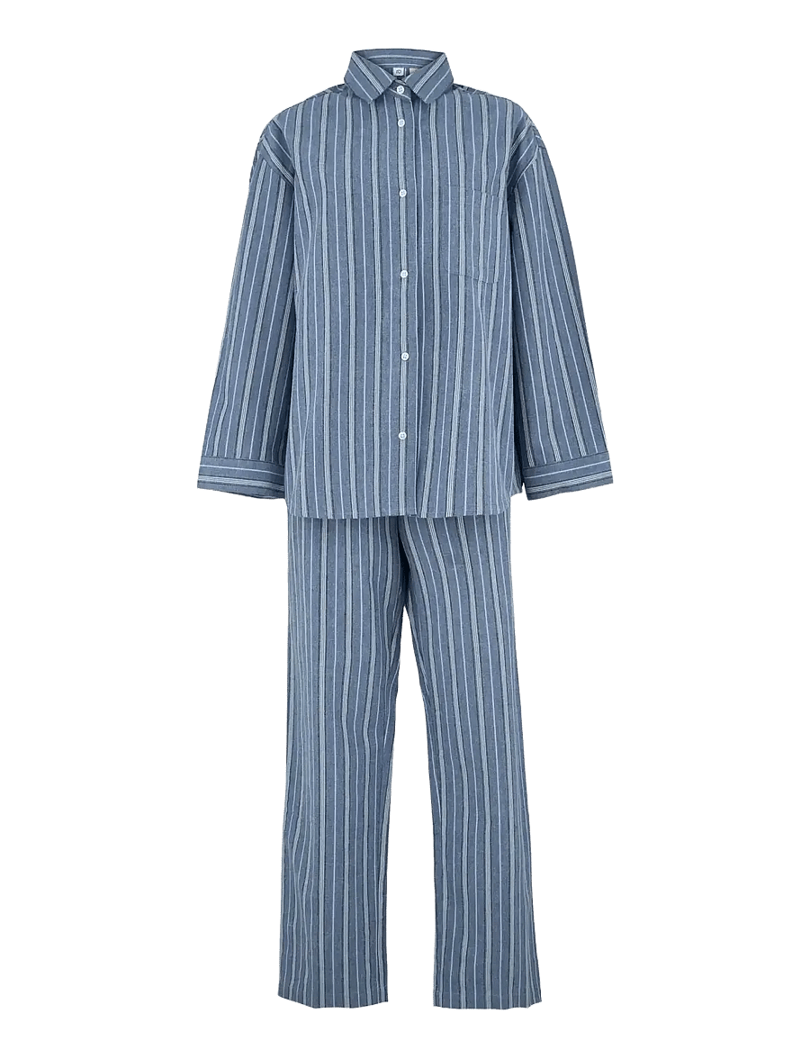 Becksöndergaard - Striped Flannel Pyjamas Set - pyjamas - blue/off-white - 0