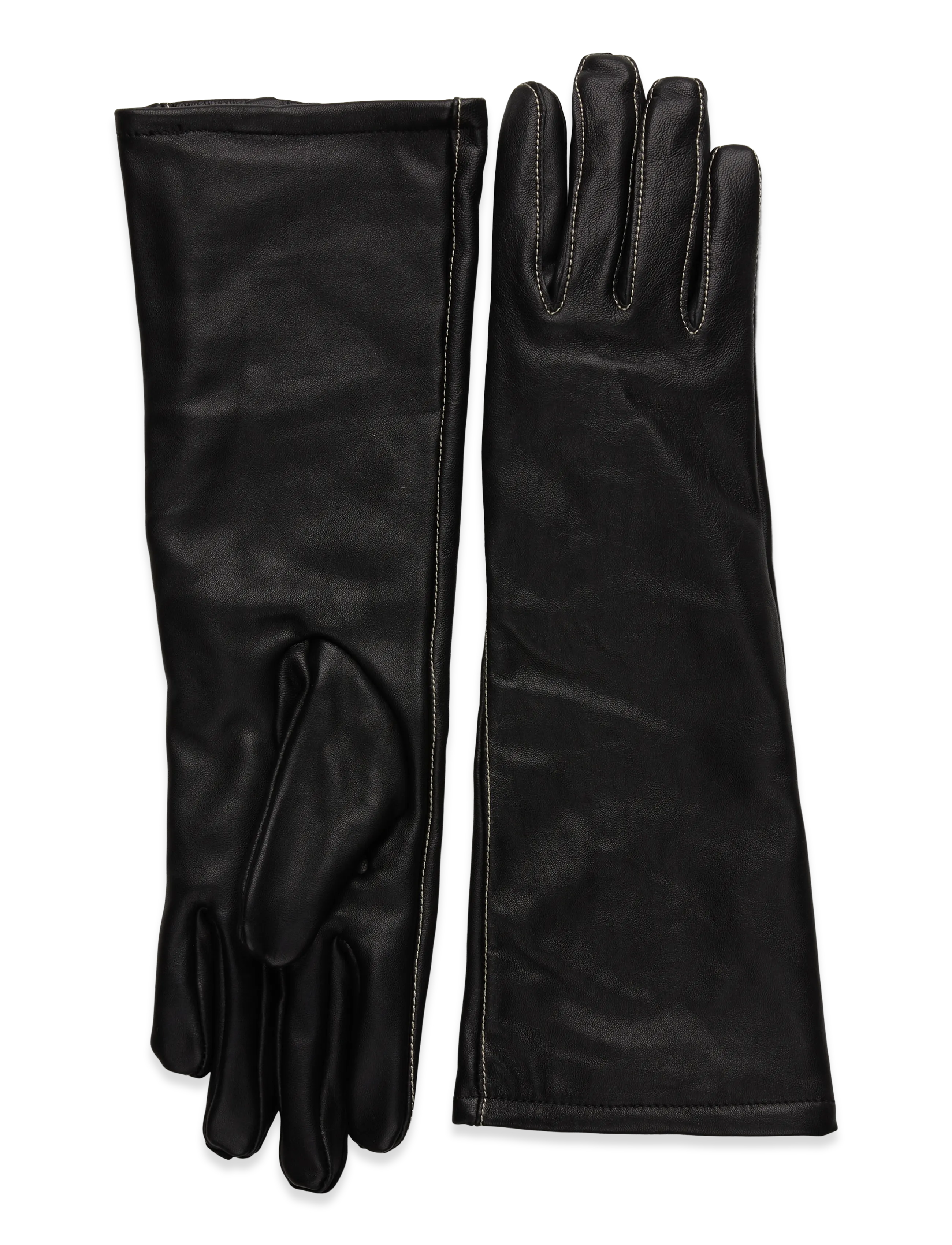 Long Smooth Leather Gloves - BLACK