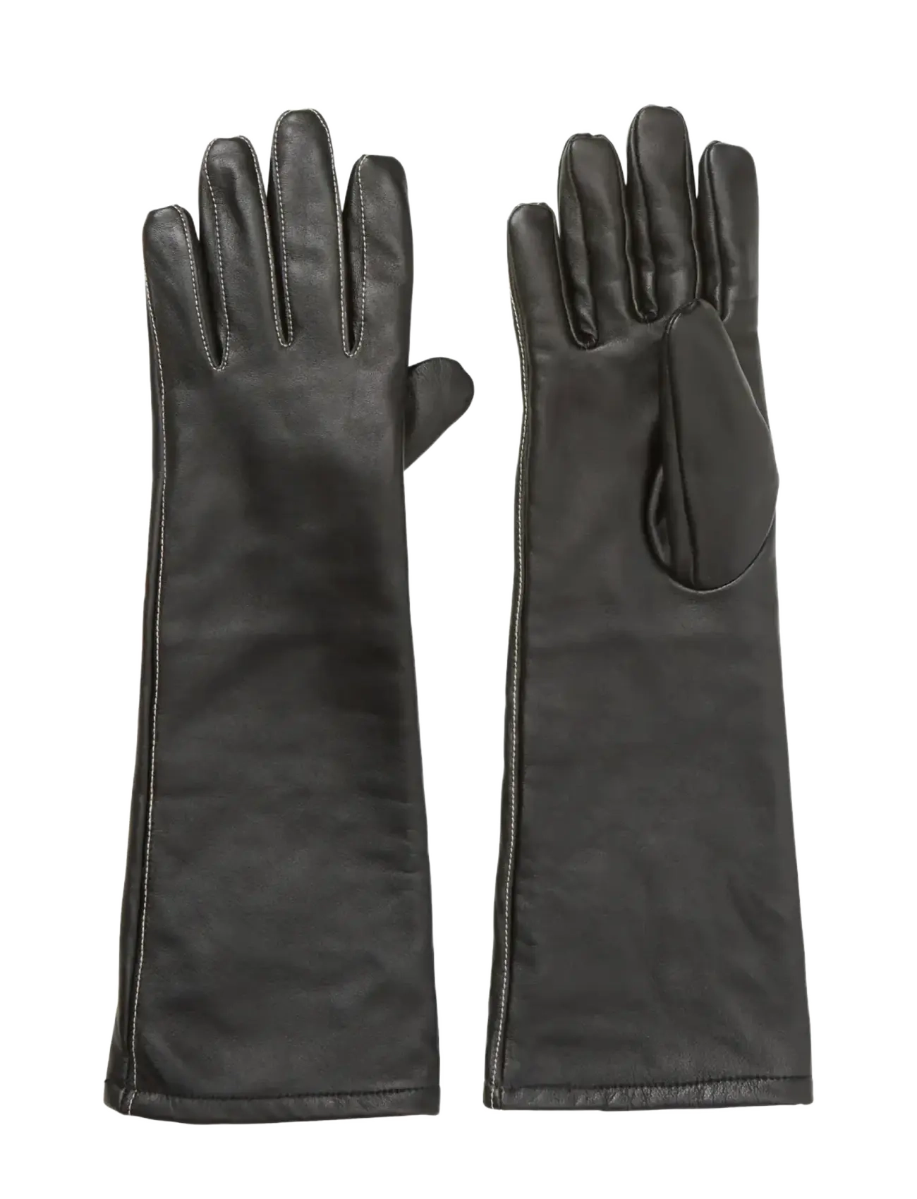 Long Smooth Leather Gloves - BLACK