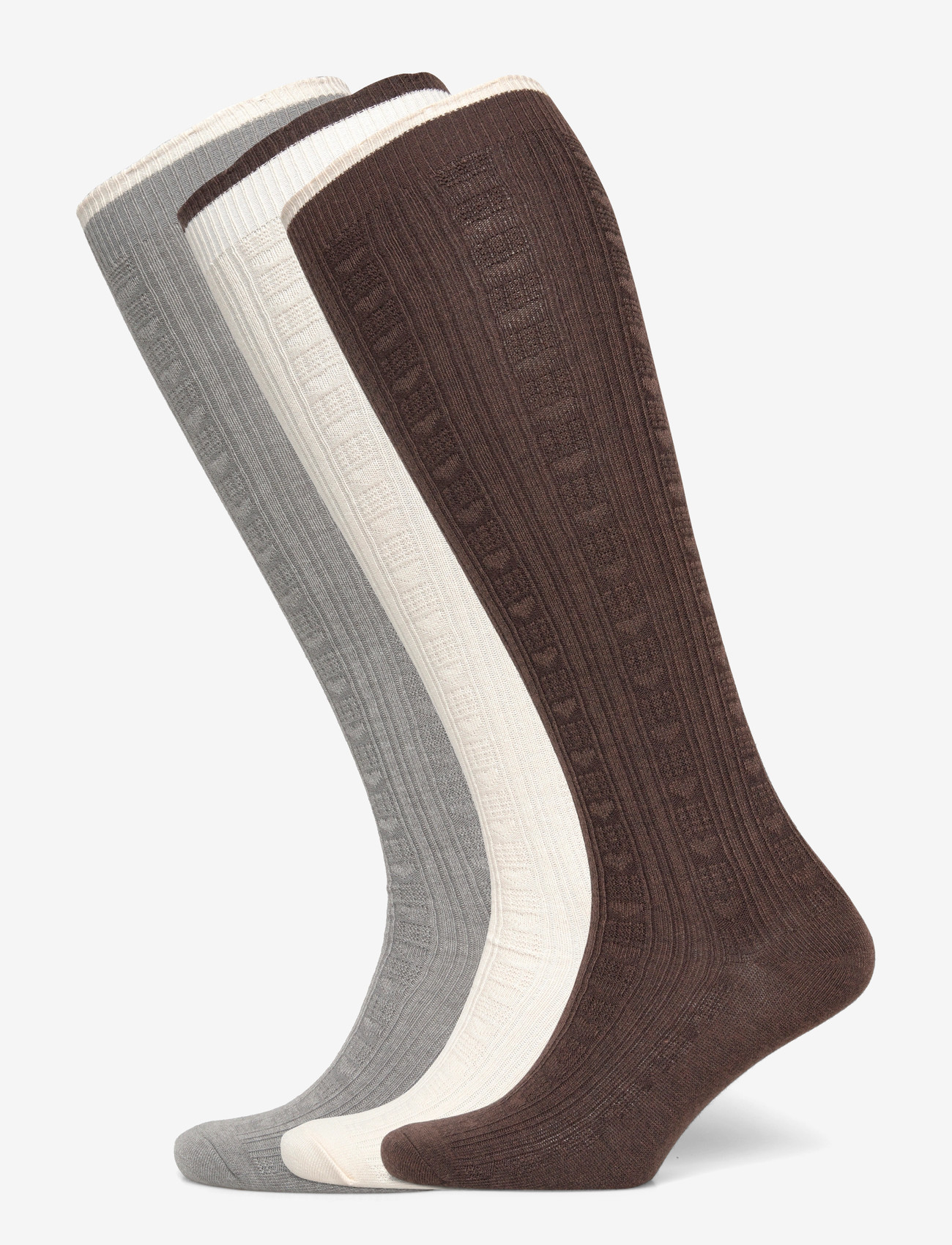 Becksöndergaard - Scallop Knee Sock 3 Pack - laveste priser - brown/off-white/grey - 0
