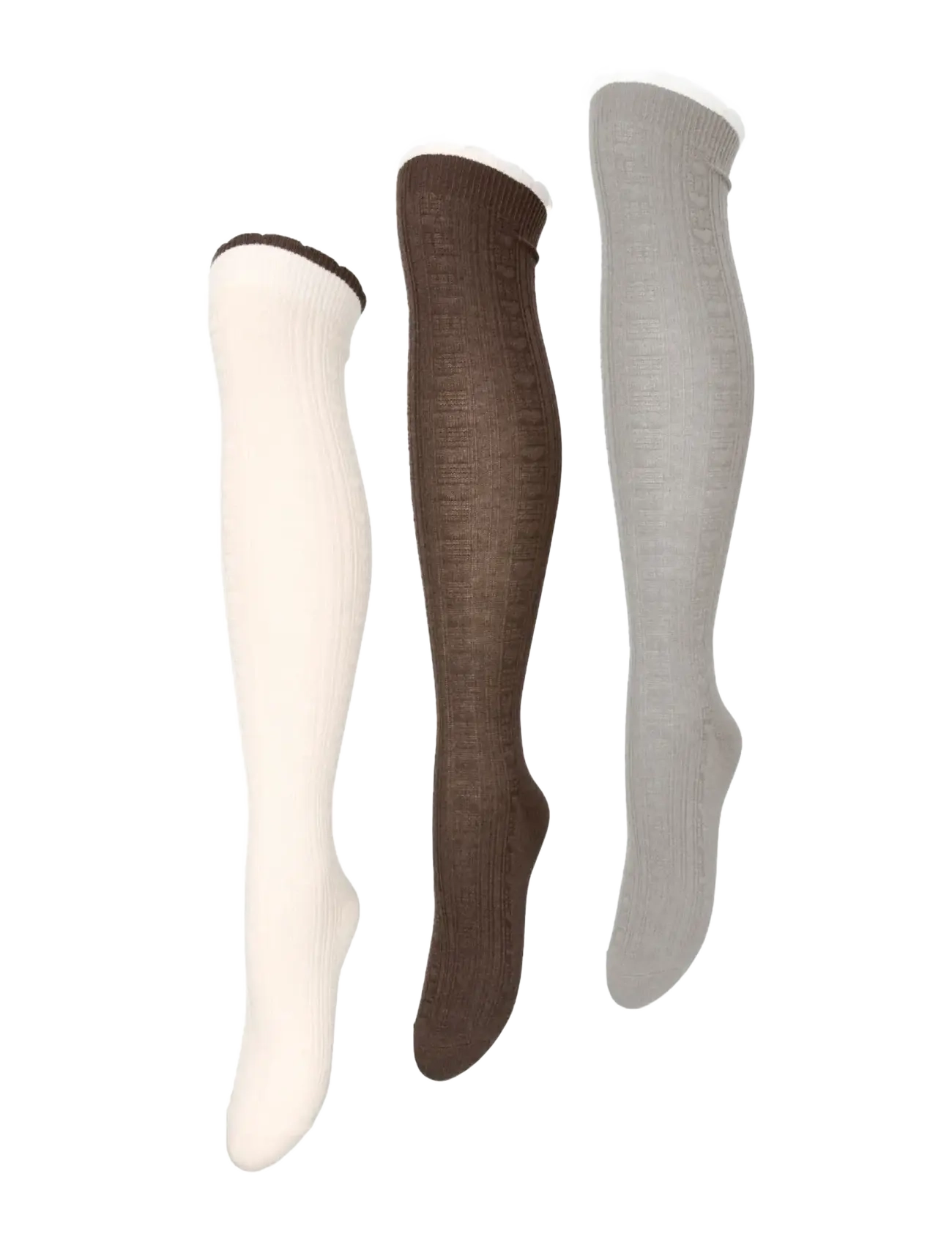 Becksöndergaard Scallop Knee Sock 3 Pack - Nyheder - BROWN/OFF-WHITE/GREY / cream