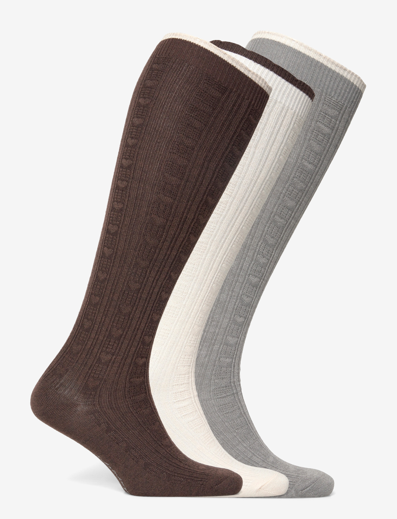 Becksöndergaard - Scallop Knee Sock 3 Pack - laveste priser - brown/off-white/grey - 1