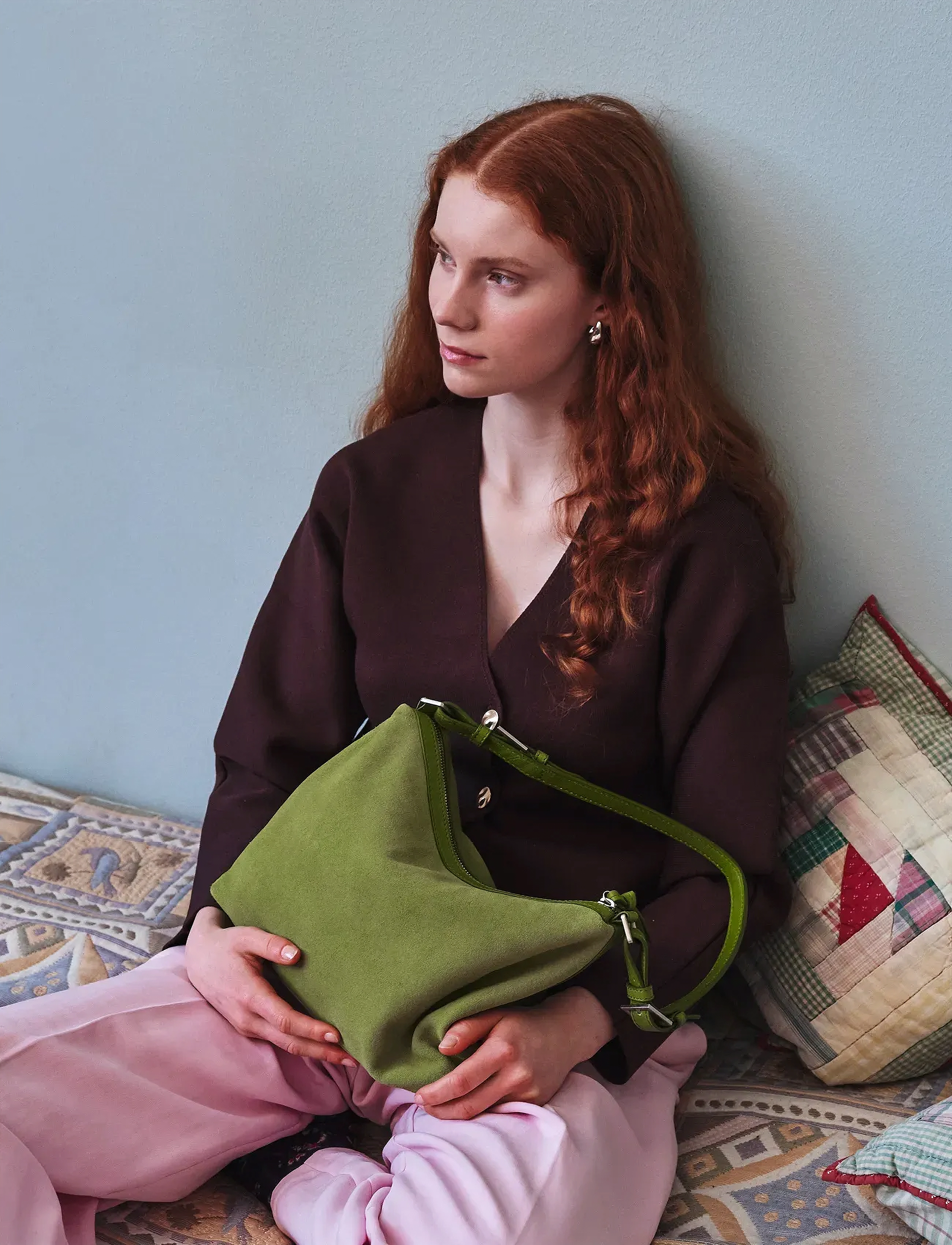 Becksöndergaard Suede Ginni Medi Bag, Kvinder, Ruskind Hobo Taske, Grøn, Str: ONE SIZE