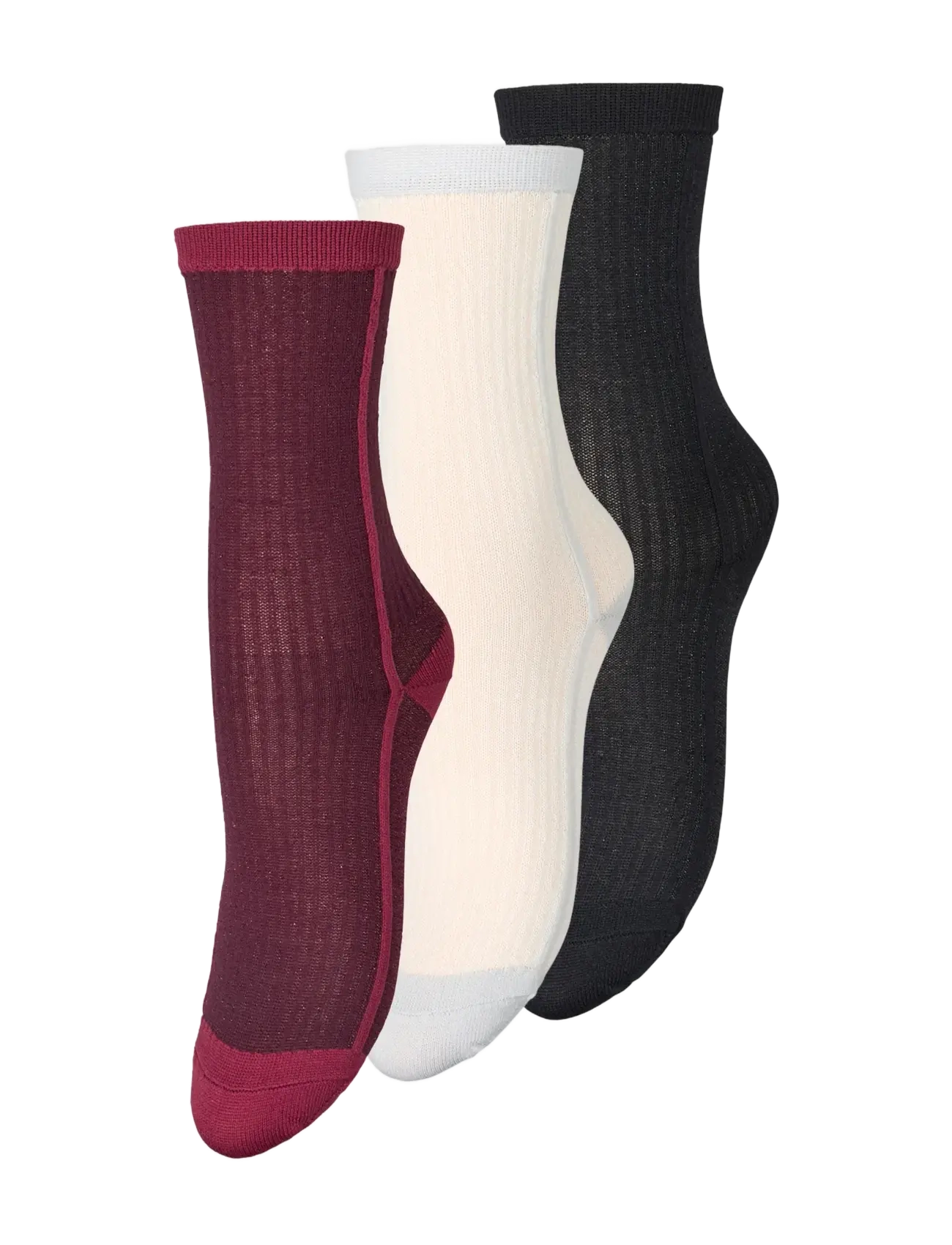 Stripy Glitter Sock 3 Pack - BLACK/WHITE/FIG