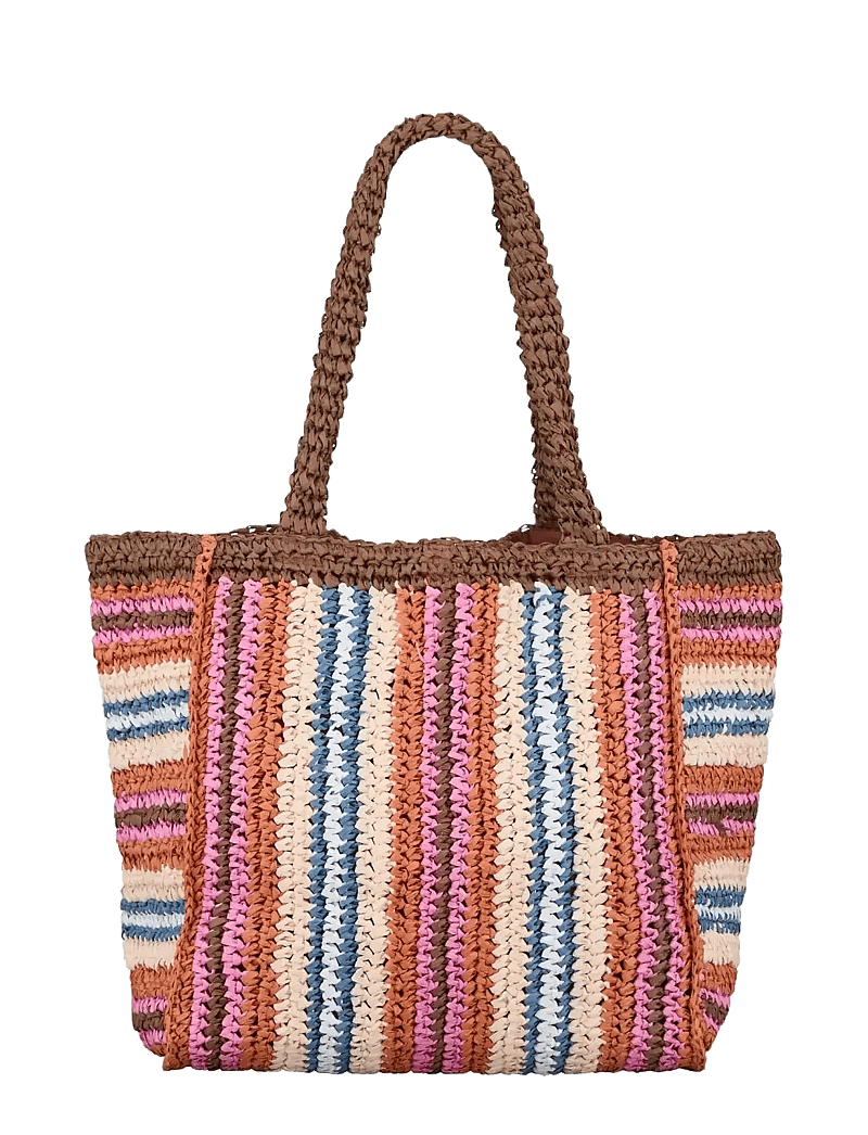 Becksöndergaard - Stripe Straw Tota Bag - tote-stiilis kotid - mocha brown - 0