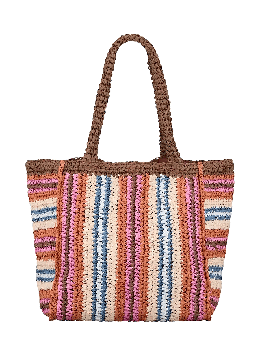Becksöndergaard - Stripe Straw Tota Bag - tote bags - mocha brown - 0