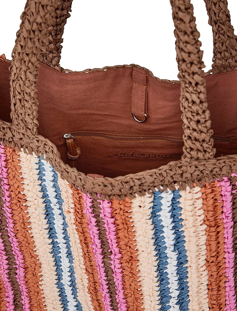 Becksöndergaard - Stripe Straw Tota Bag - tote-stiilis kotid - mocha brown - 1
