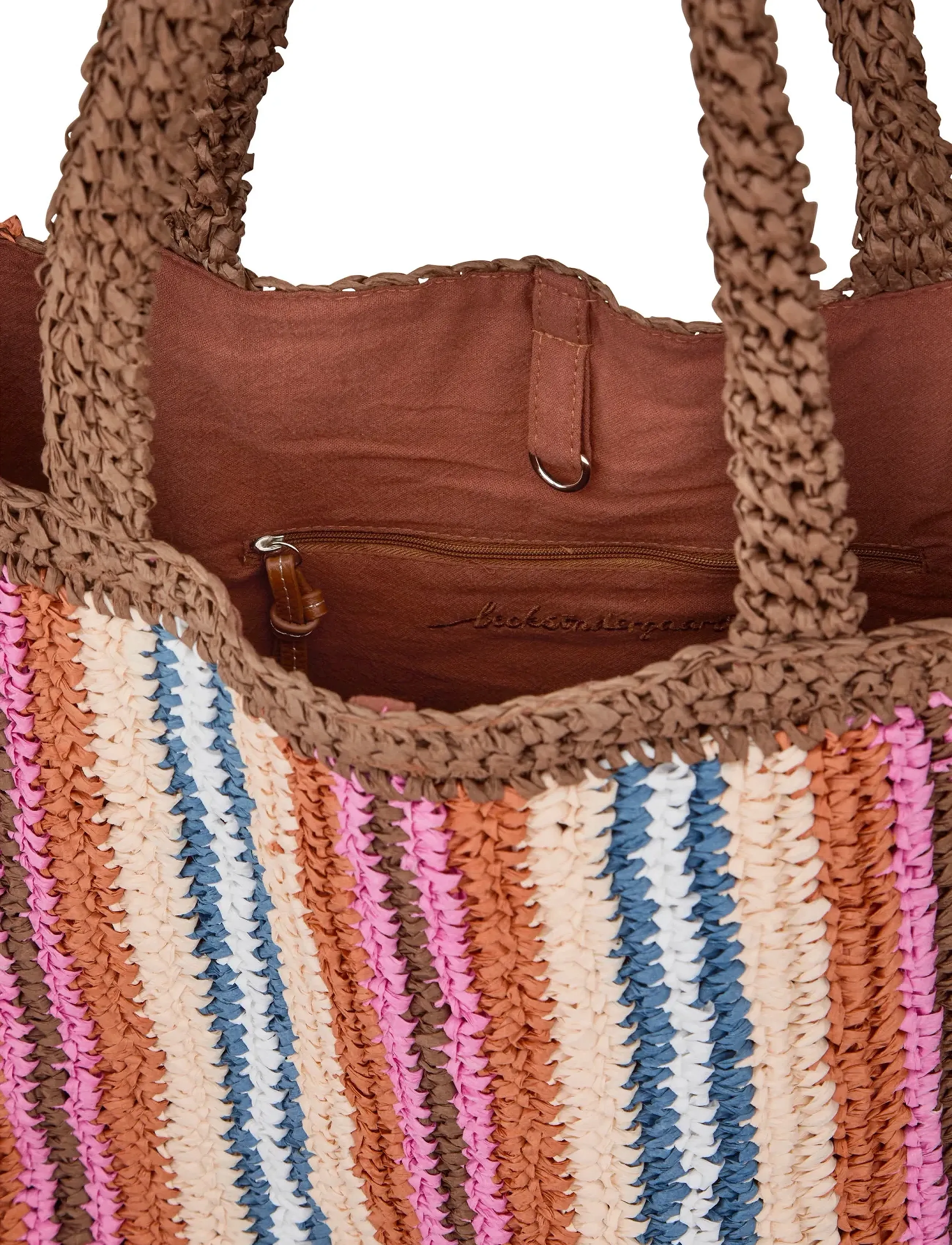 Becksöndergaard - Stripe Straw Tota Bag - tote bags - mocha brown - 1