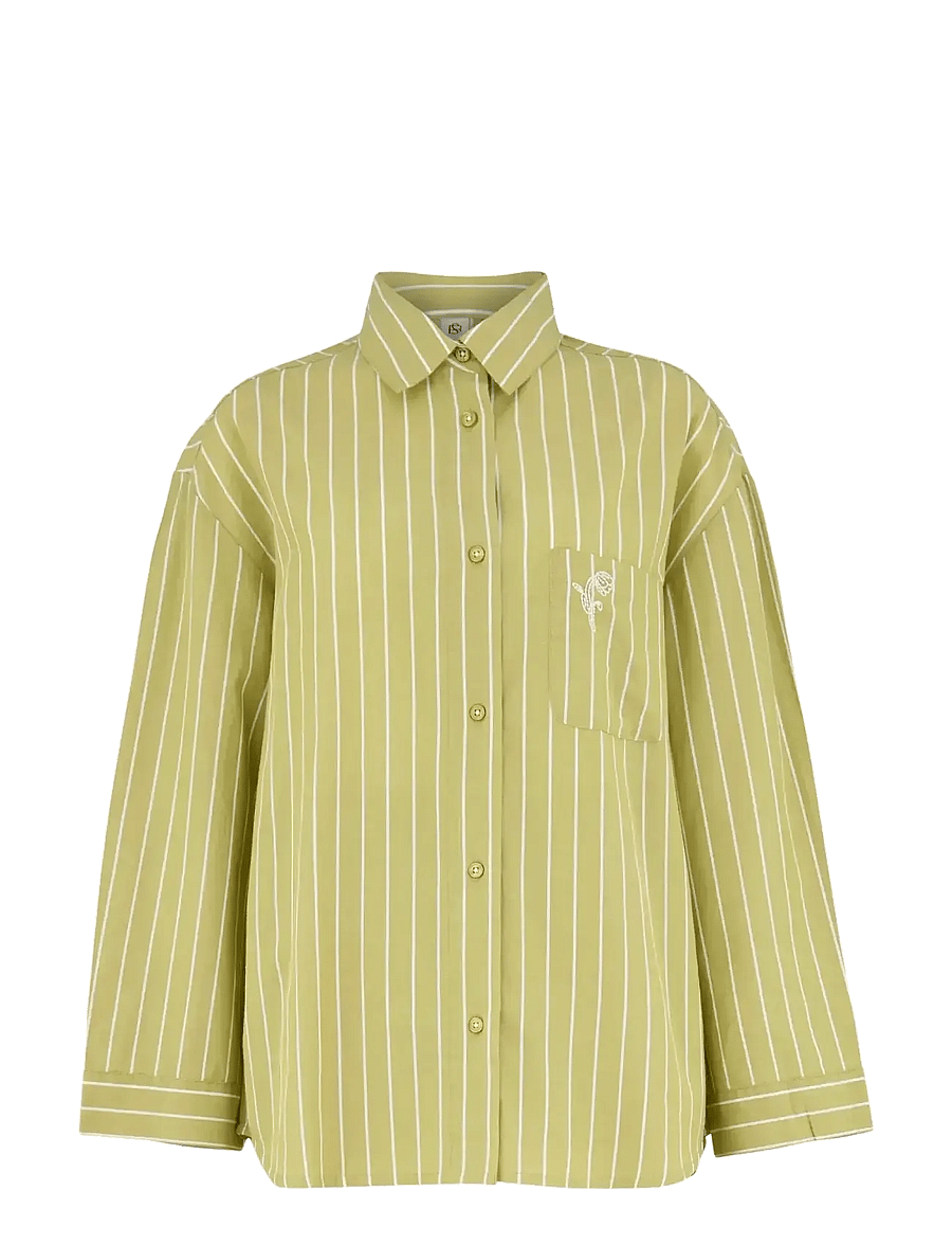 Becksöndergaard - Striped Pyjamas Shirt - långärmade skjortor - khaki green - 0