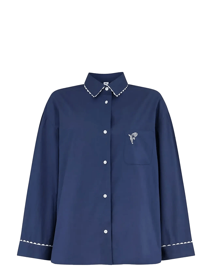Becksöndergaard - Scallop Pyjamas Shirt - langærmede skjorter - navy blue - 1