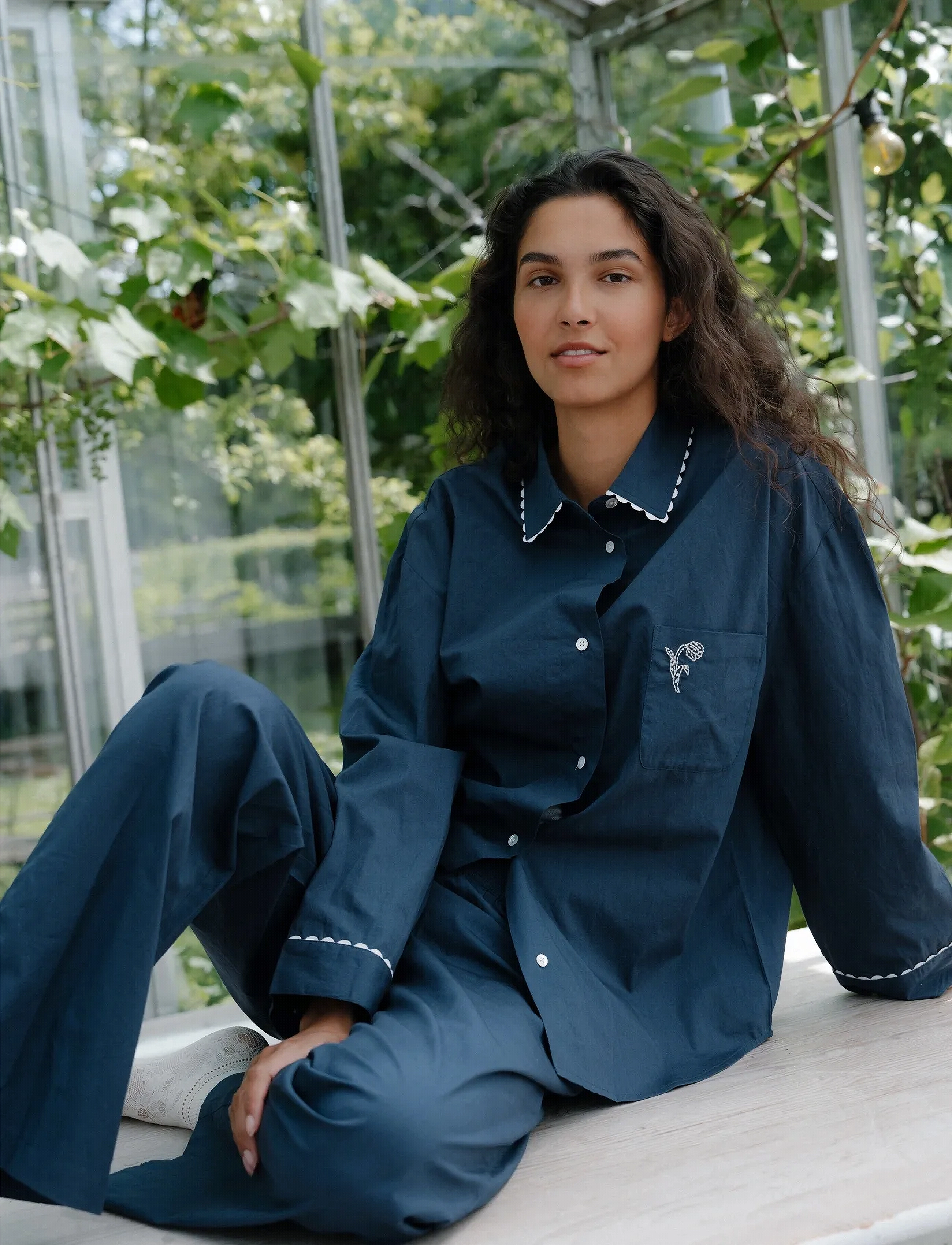 Becksöndergaard Scallop Pyjamas Shirt - Särgid - NAVY BLUE / navy