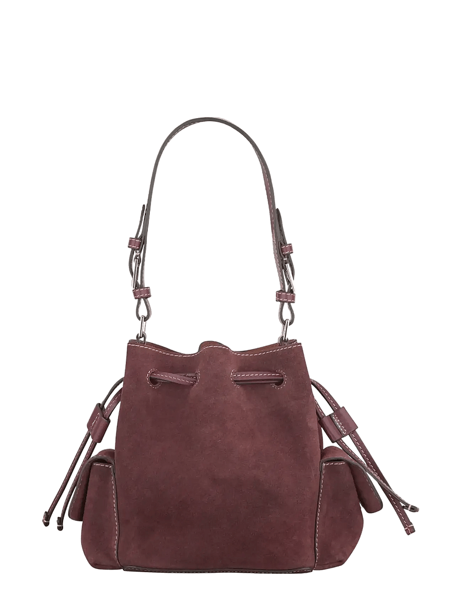 Becksöndergaard - Suede Bucket Small Bag - modetrends - maroon brown - 1