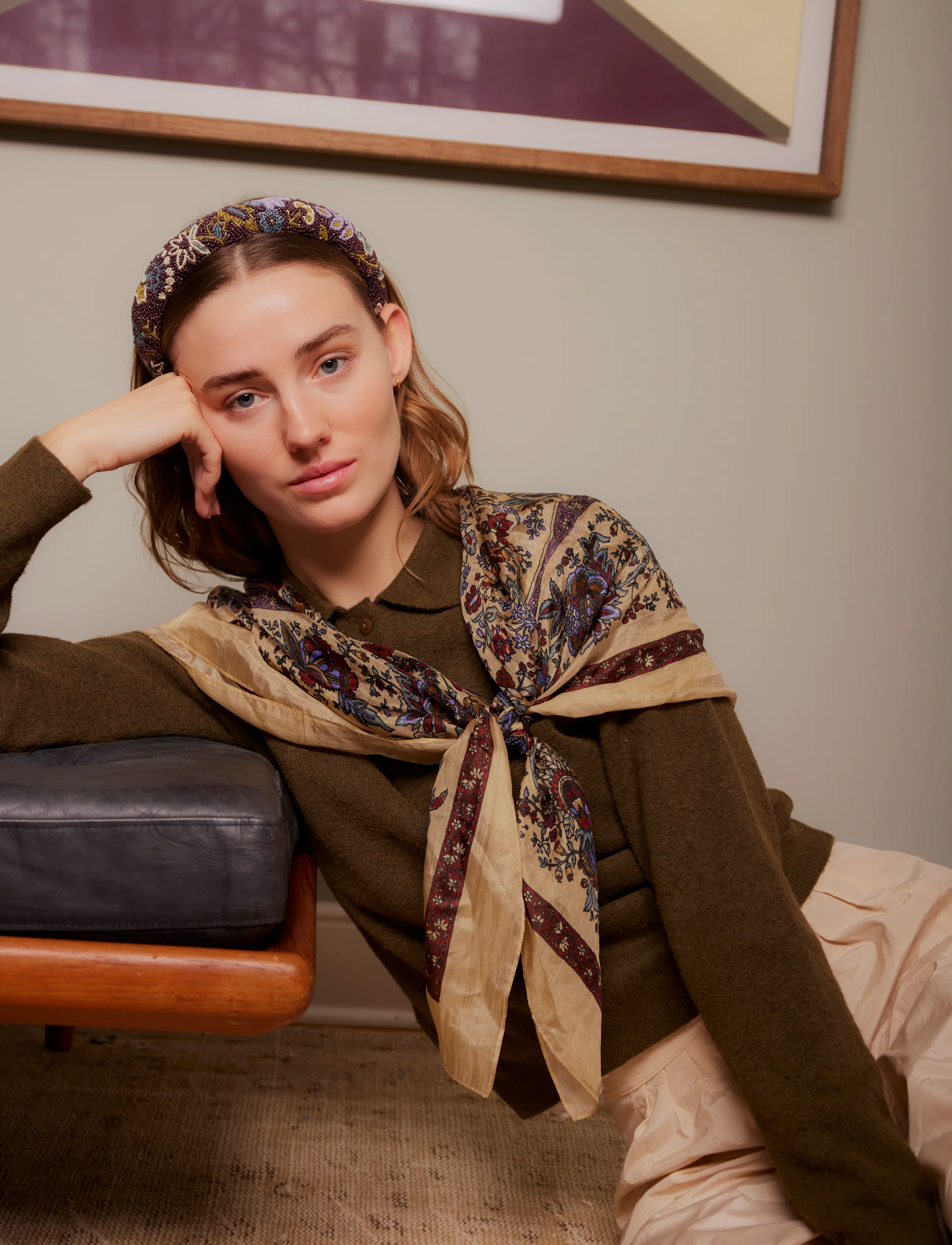 Becksöndergaard Tapisflora Taby Sia Scarf, 100X 100 cm, Scarves, Creme - Lightweight Frauen