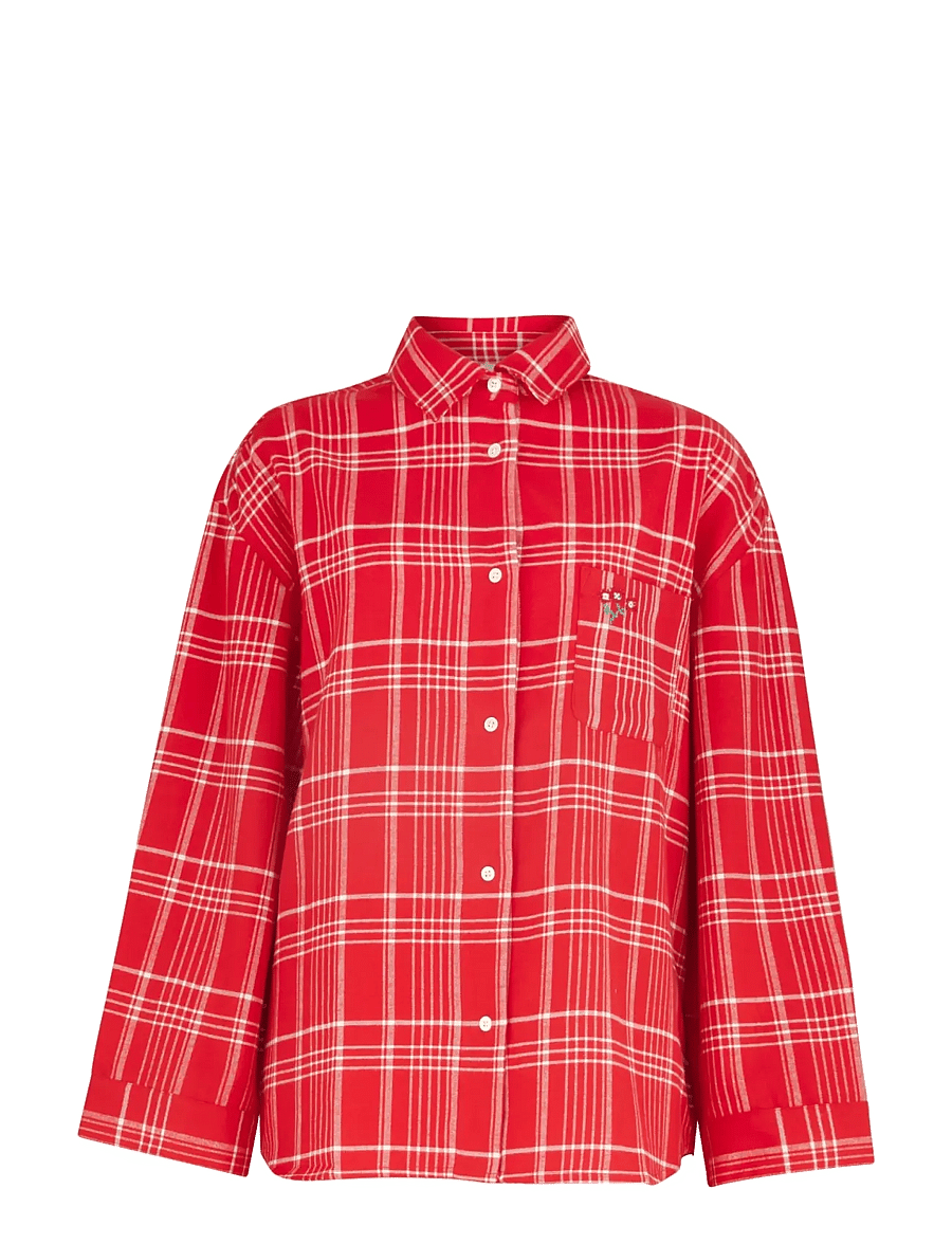 Becksöndergaard - Flannel Grid Pyjamas Shirt - langärmlige hemden - salsa red - 0