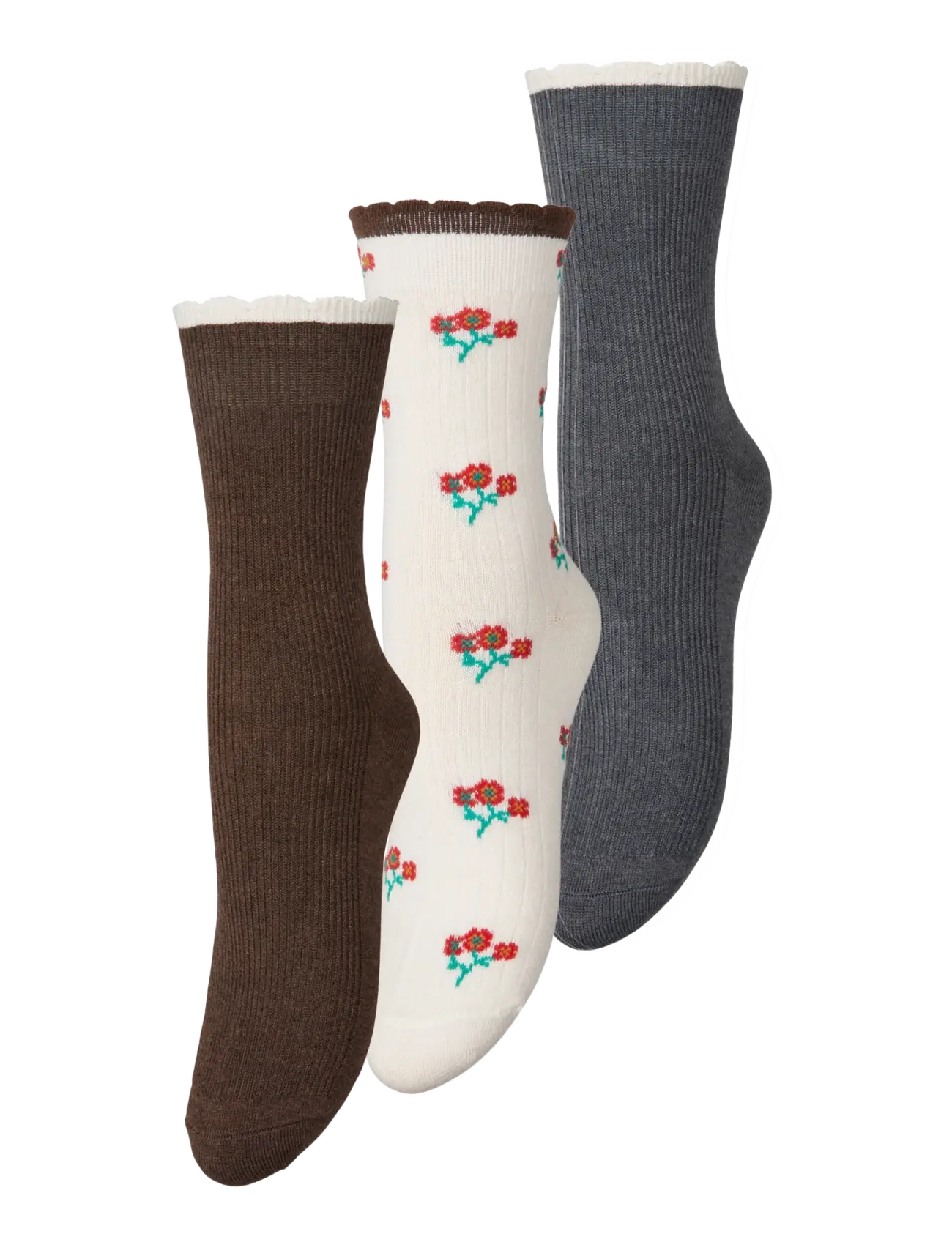Becksöndergaard Talula Sock 3 Pack - Normale Socken - WHITE/GRAY/BROWN / white