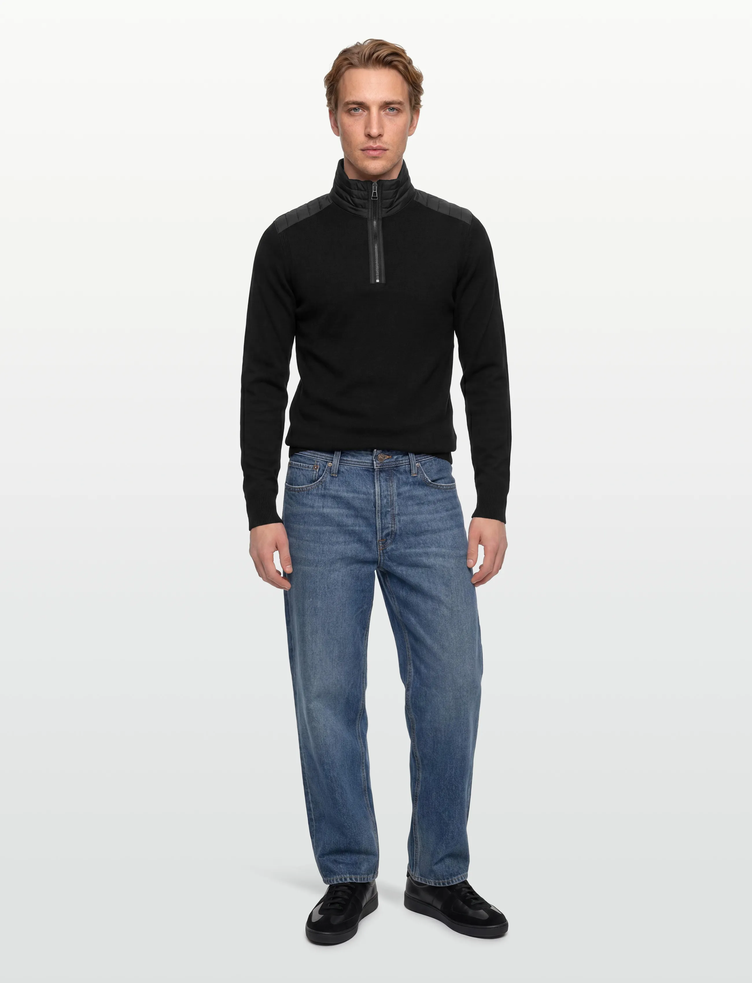 Belstaff Kilmington Quarter Zip Jumper Dark Ink, M, Knitwear, Schwarz - Half Jumpers, Männerswear