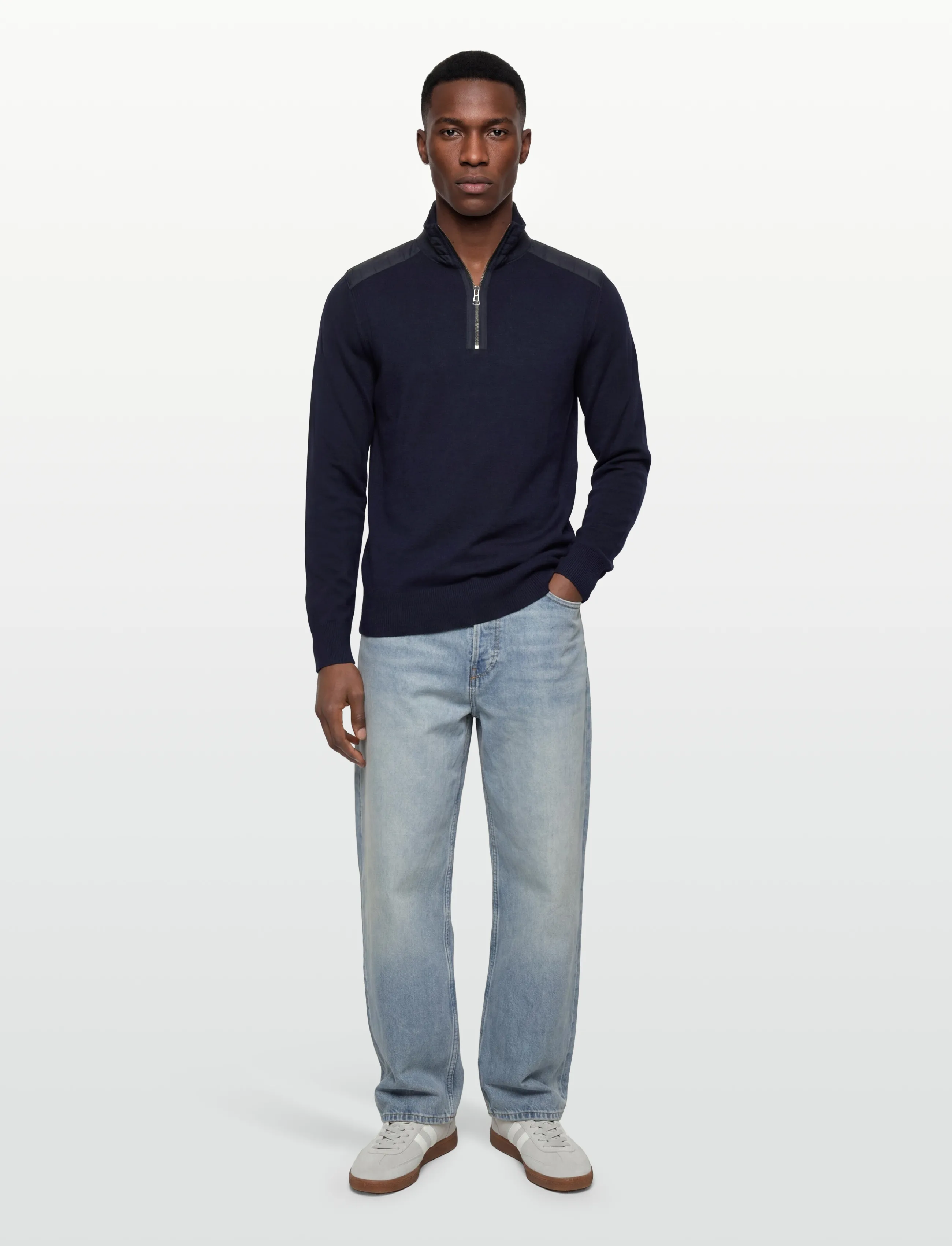 Belstaff Kilmington Quarter Zip Jumper Dark Ink, S, Knitwear, Marineblau - Half Jumpers, Männerswear