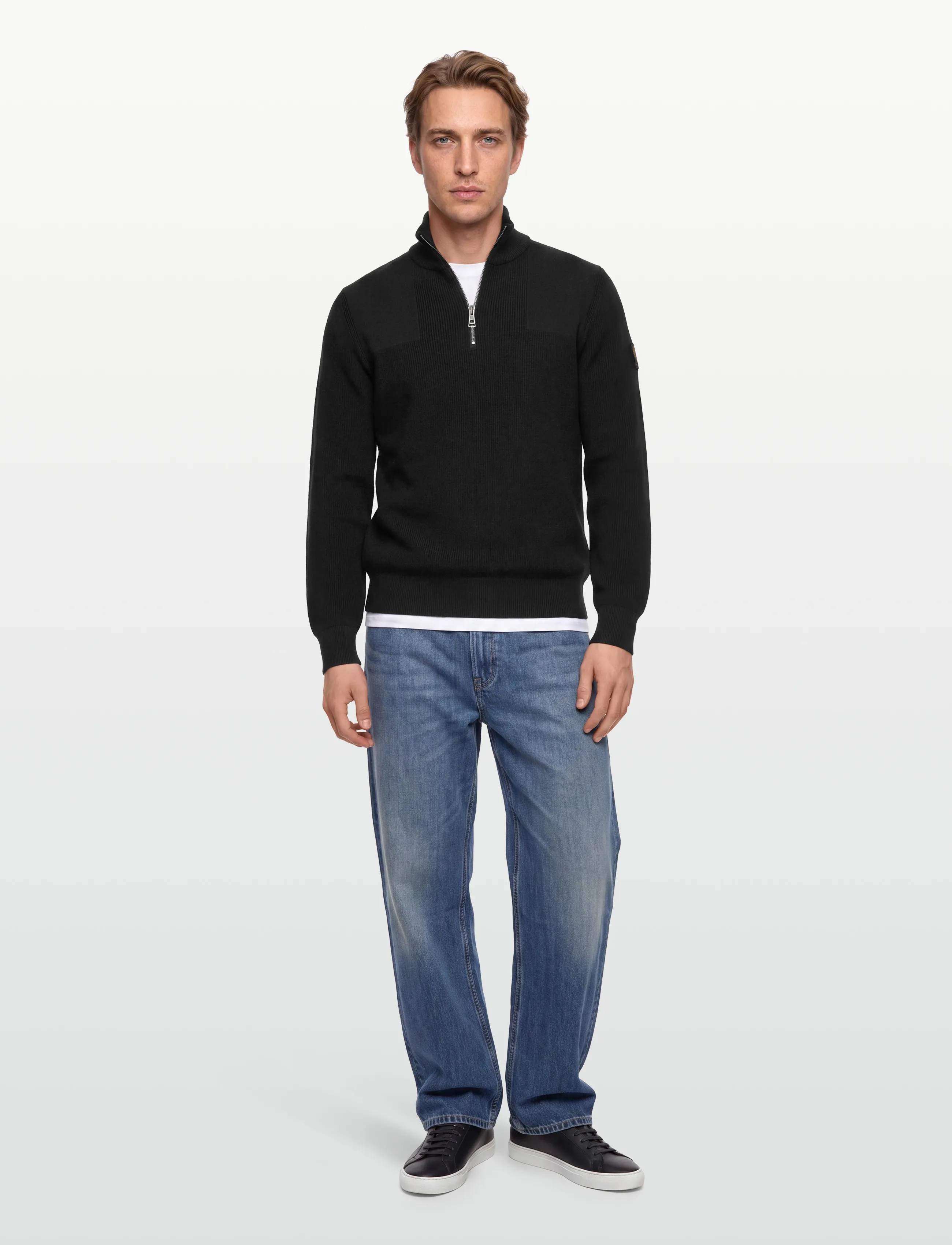 Belstaff Commander Quarter Zip Jumper Silver Birch, S, Knitwear, Schwarz - Half Jumpers, Männerswear