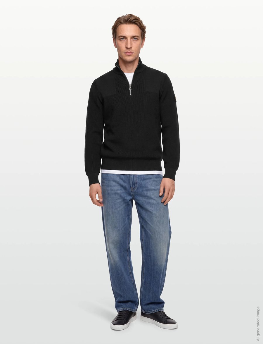 Belstaff - COMMANDER QUARTER ZIP JUMPER Silver Birch - pullover mit halbem reißverschluss - black - 0