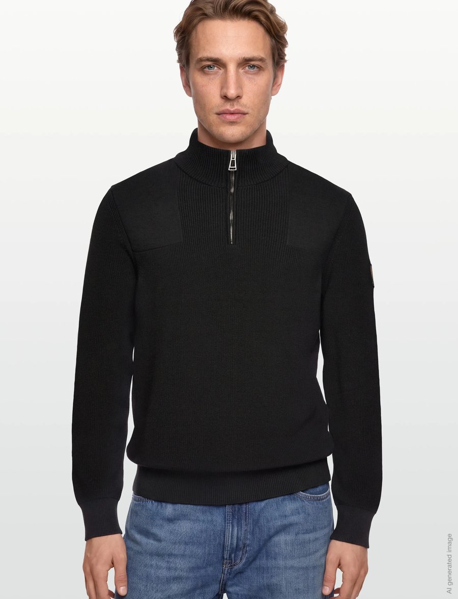 Belstaff - COMMANDER QUARTER ZIP JUMPER Silver Birch - pullover mit halbem reißverschluss - black - 3