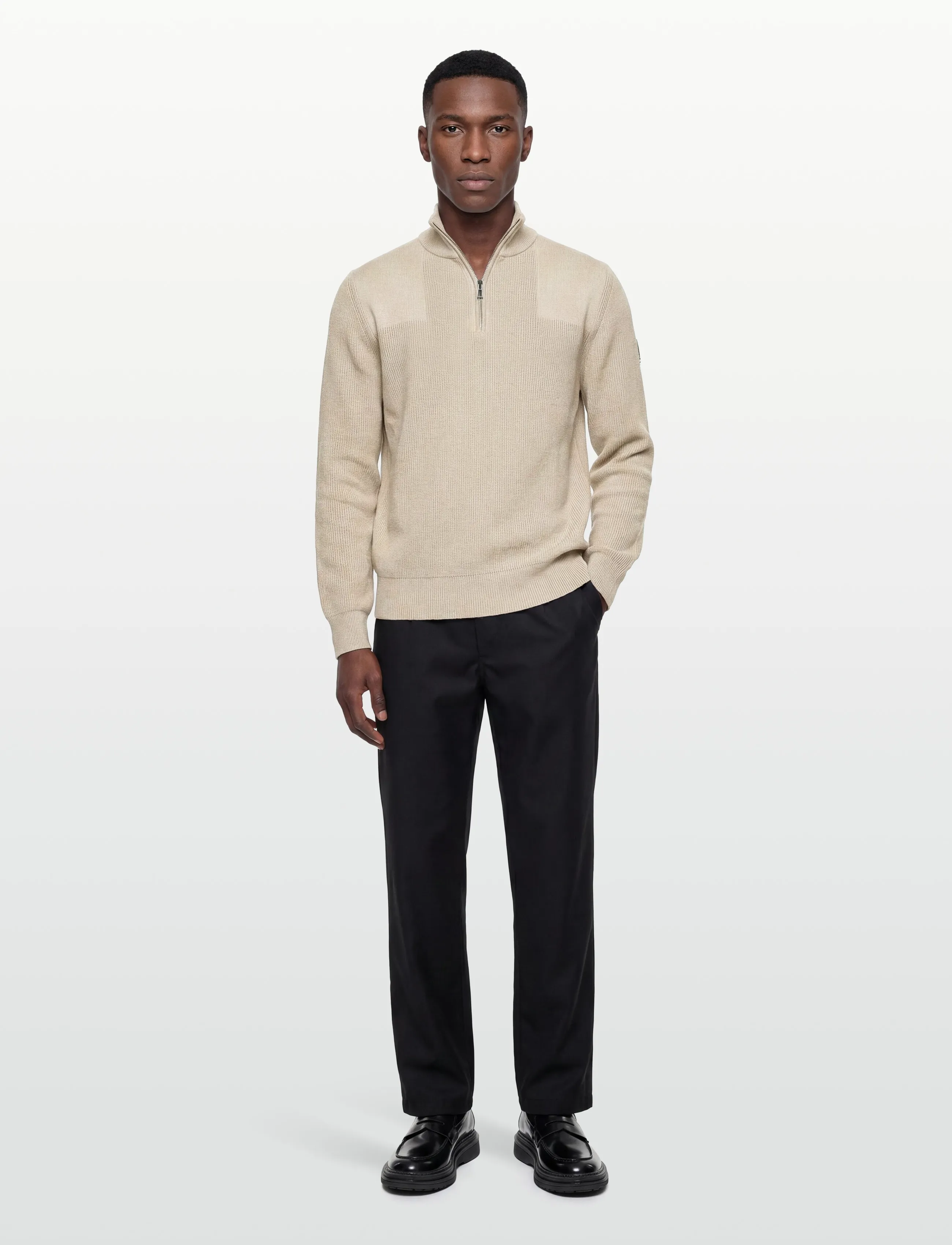 Belstaff Commander Quarter Zip Jumper Silver Birch, XXL, Knitwear, Beige - Half Jumpers, Männerswear