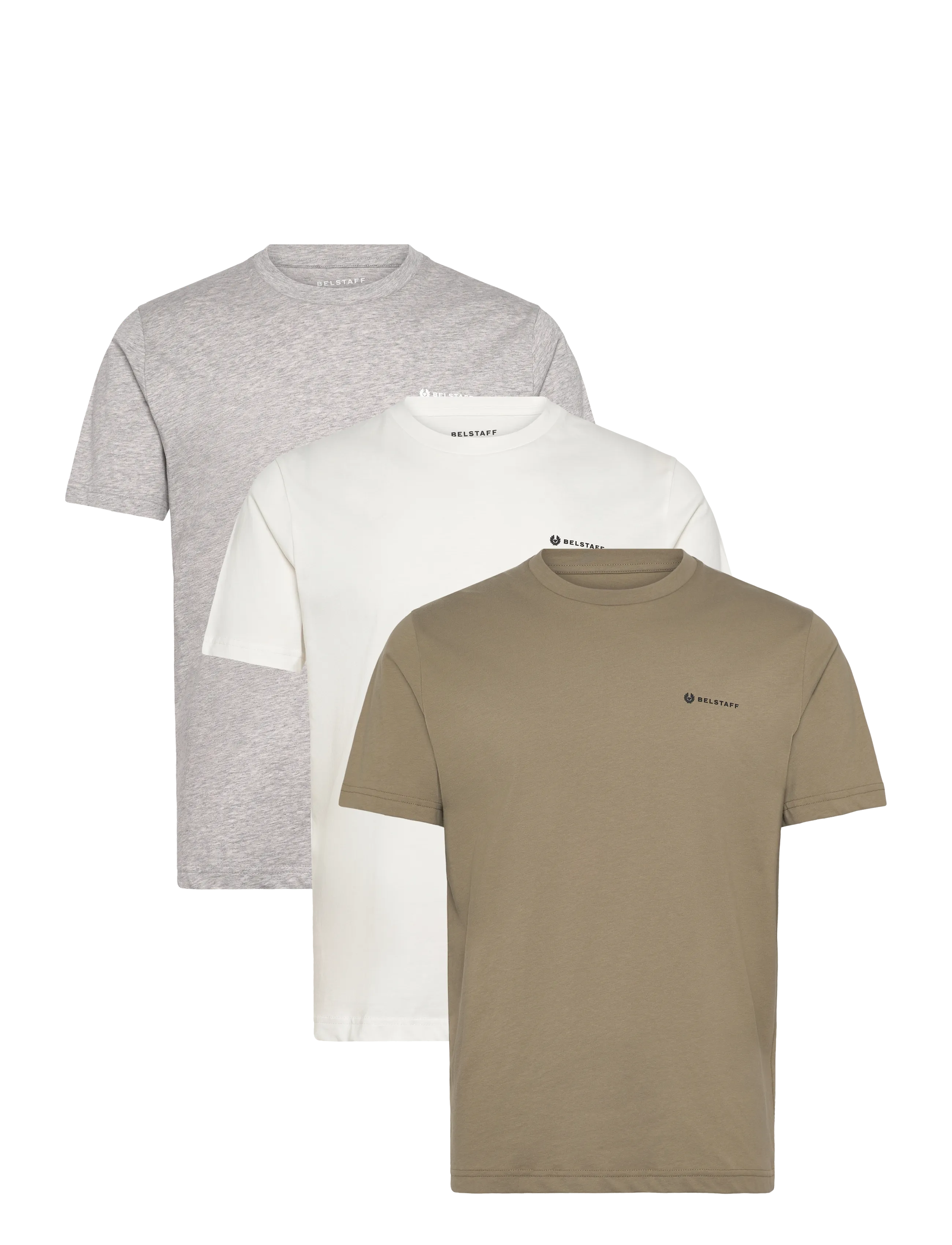 Belstaff 3 PACK T-SHIRT White / Fatigue Green / Old Silver Heather - Belstaff - WHITE / FATIGUE GREEN / OLD SILVER HEATHER / khaki/green