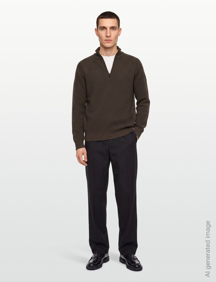 Belstaff - BRADWELL Q ZIP COTTON Dark Ink - halfzip strik - army olive - 0