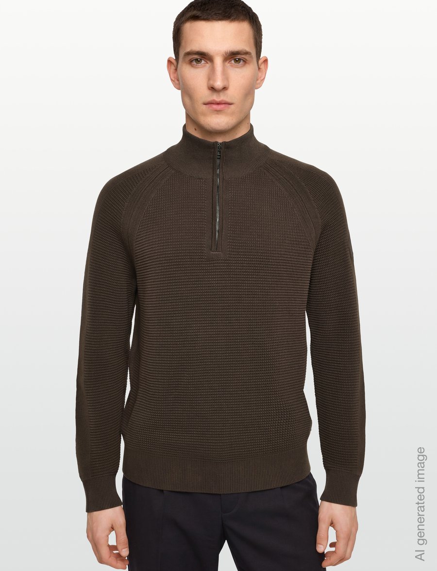 Belstaff - BRADWELL Q ZIP COTTON Dark Ink - halfzip strik - army olive - 3