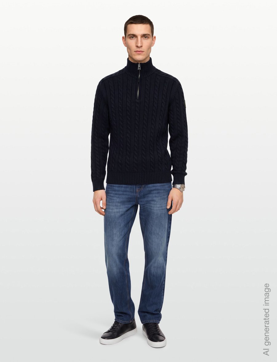 Belstaff - WESTPORT Q ZIP Pale Stone - halfzip strik - dark ink - 0