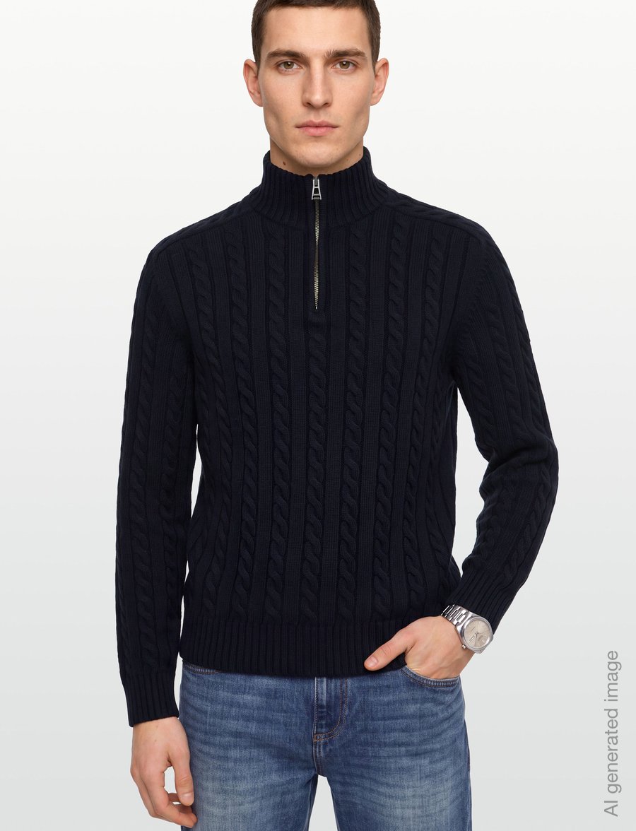 Belstaff - WESTPORT Q ZIP Pale Stone - halfzip strik - dark ink - 3