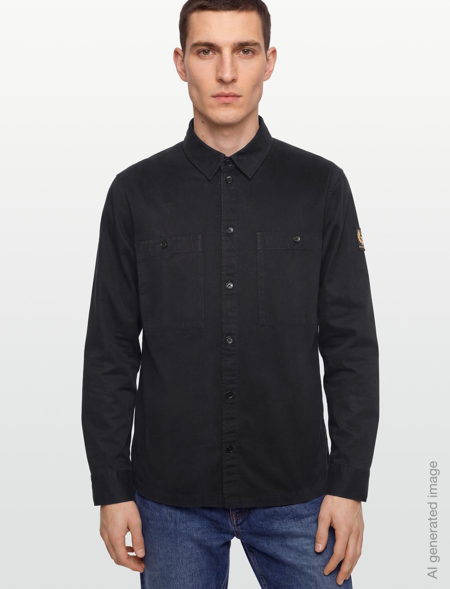 Belstaff - OUTPOST SHIRT COTTON HERRINGBONE Black - casual skjortor - black - 3