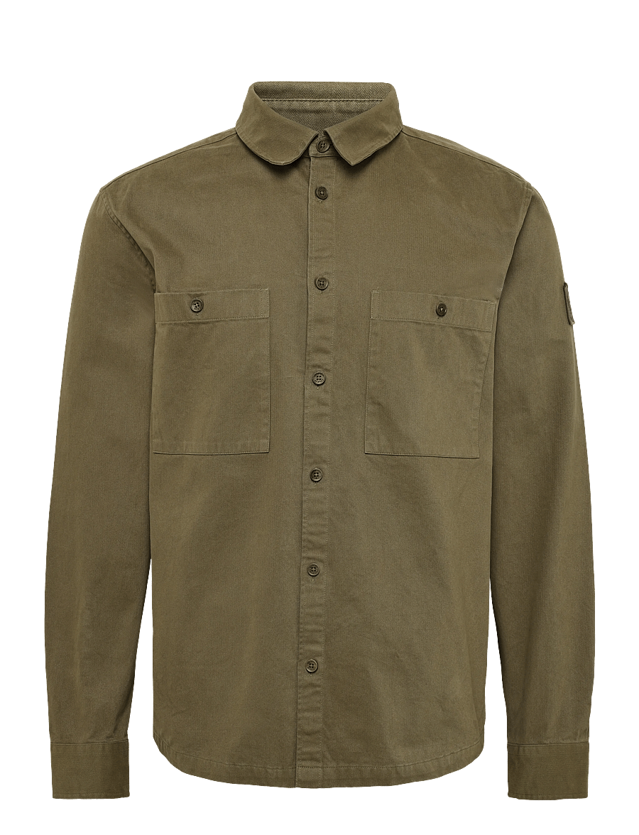Belstaff - OUTPOST SHIRT COTTON HERRINGBONE Pale Stone - vabaajasärgid - khaki green - 1