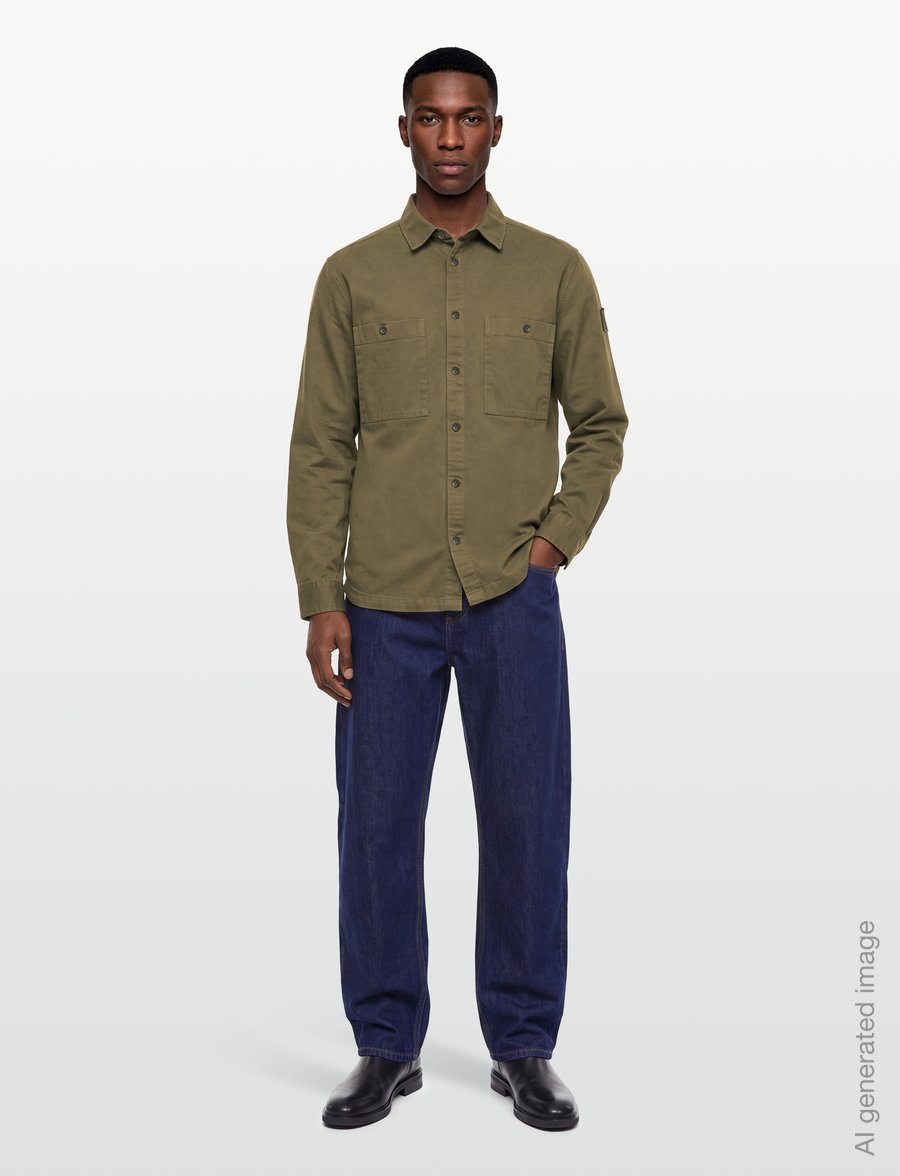 Belstaff - OUTPOST SHIRT COTTON HERRINGBONE Pale Stone - vabaajasärgid - khaki green - 0