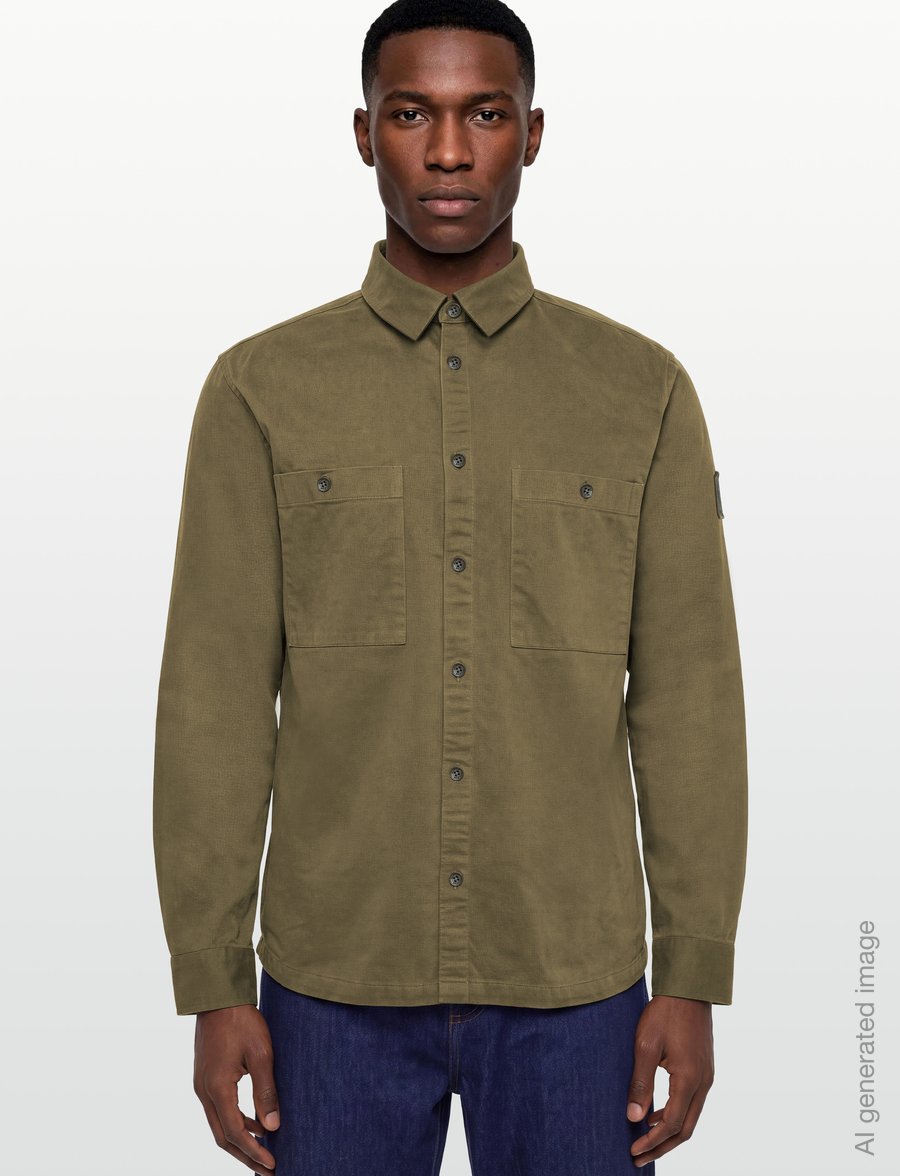 Belstaff - OUTPOST SHIRT COTTON HERRINGBONE Pale Stone - vabaajasärgid - khaki green - 3