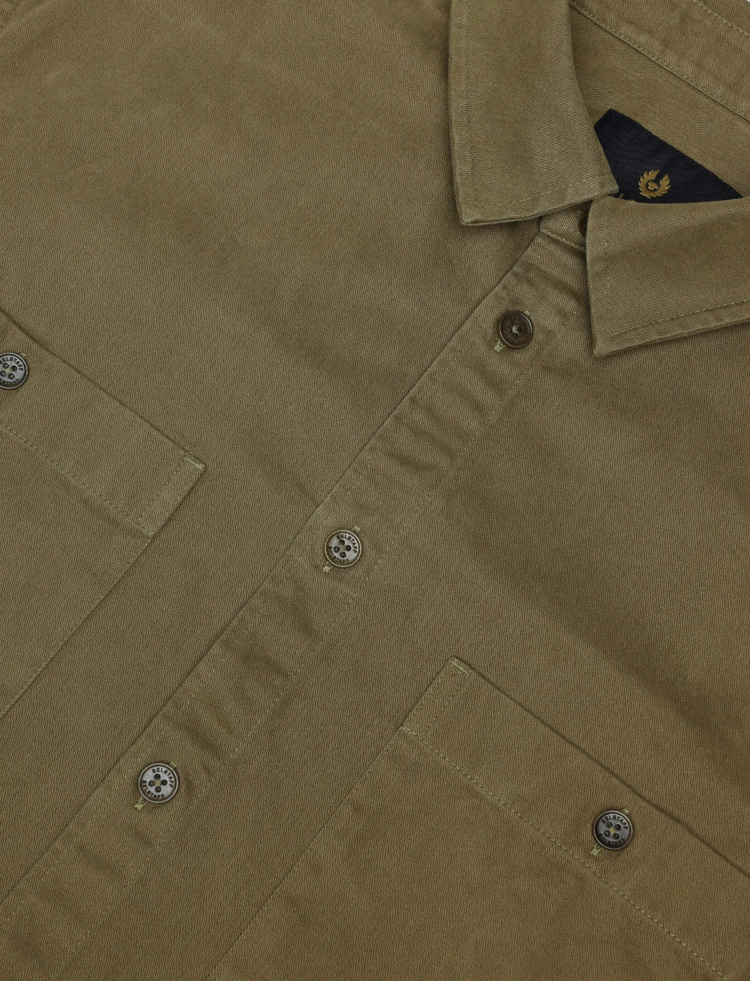 Belstaff - OUTPOST SHIRT COTTON HERRINGBONE Pale Stone - vabaajasärgid - khaki green - 5